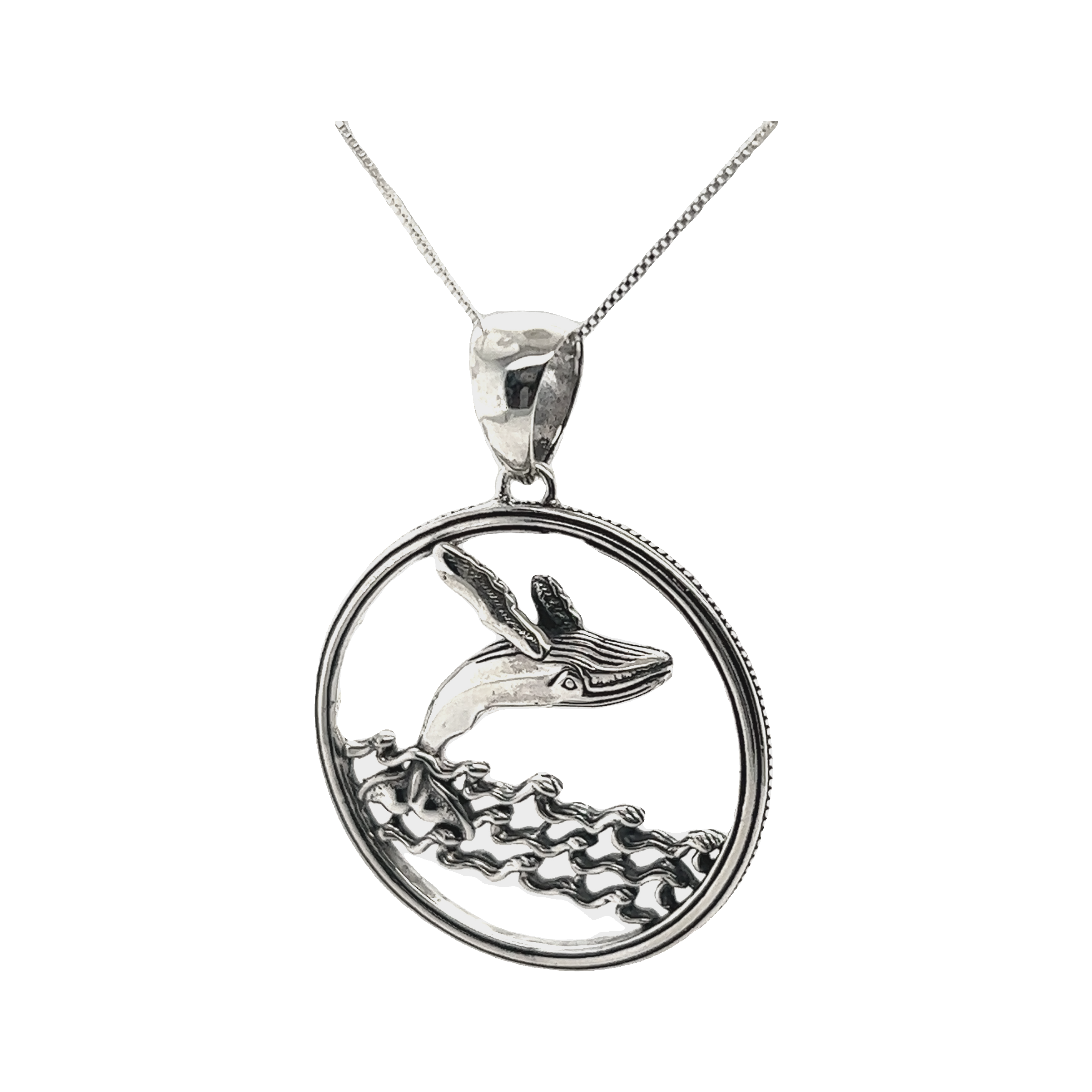 A Super Silver Brilliant Whale Pendant, inspired by the ocean.