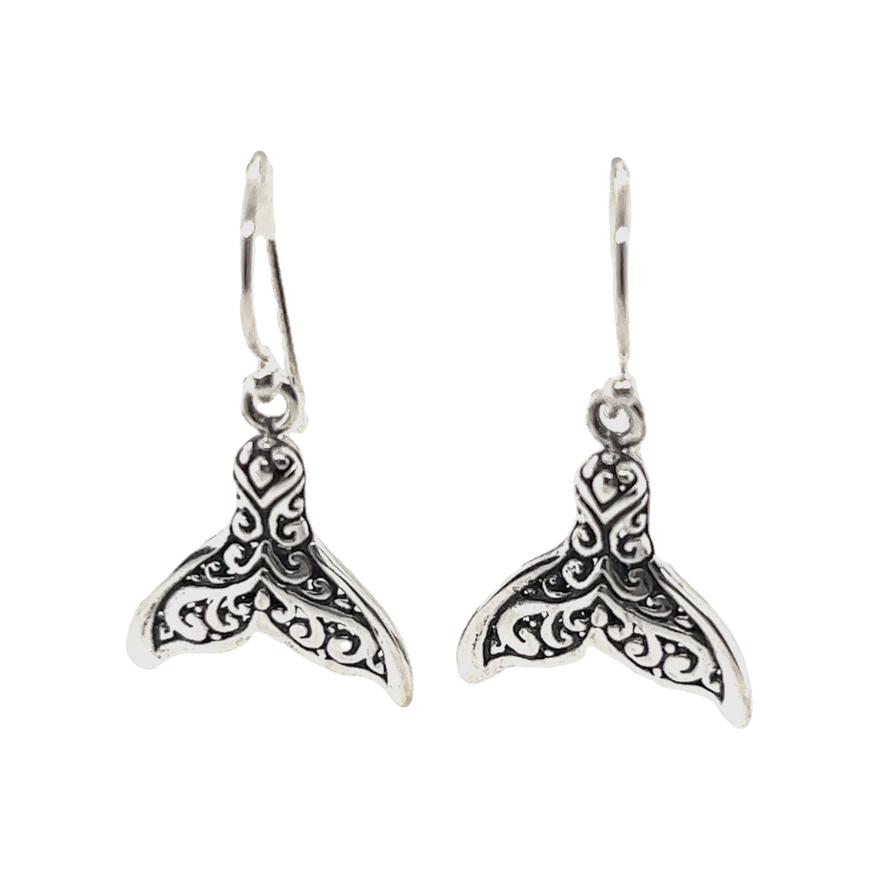 A pair of Enchanting Filigree Whale Tail Earrings by Super Silver.