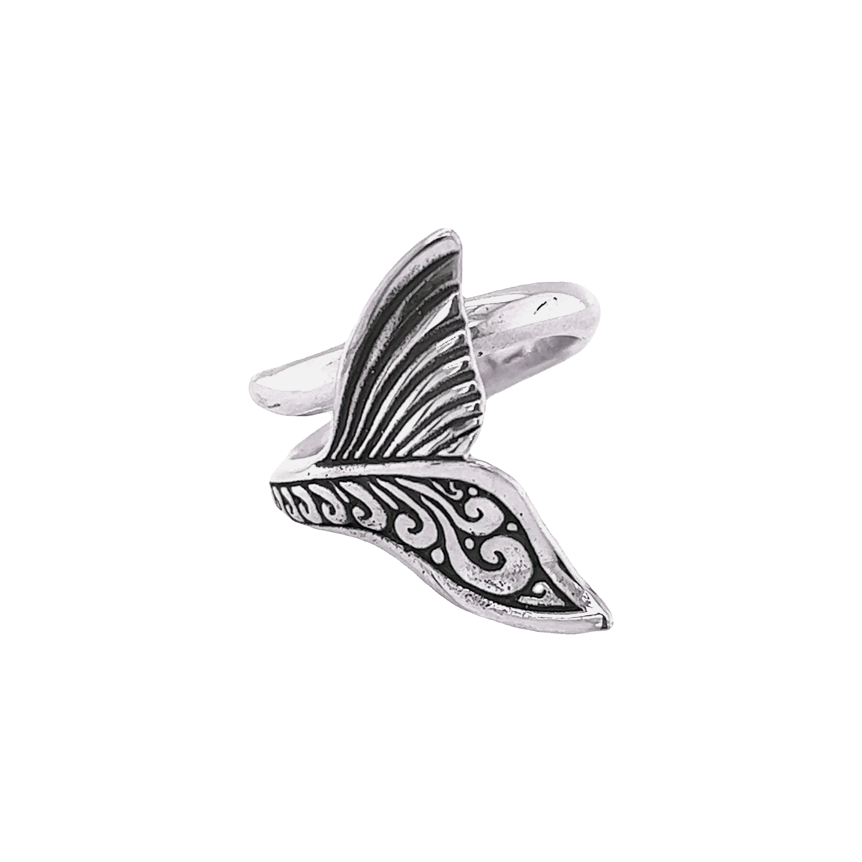 Half Filigree Whale Tail Ring – Super Silver