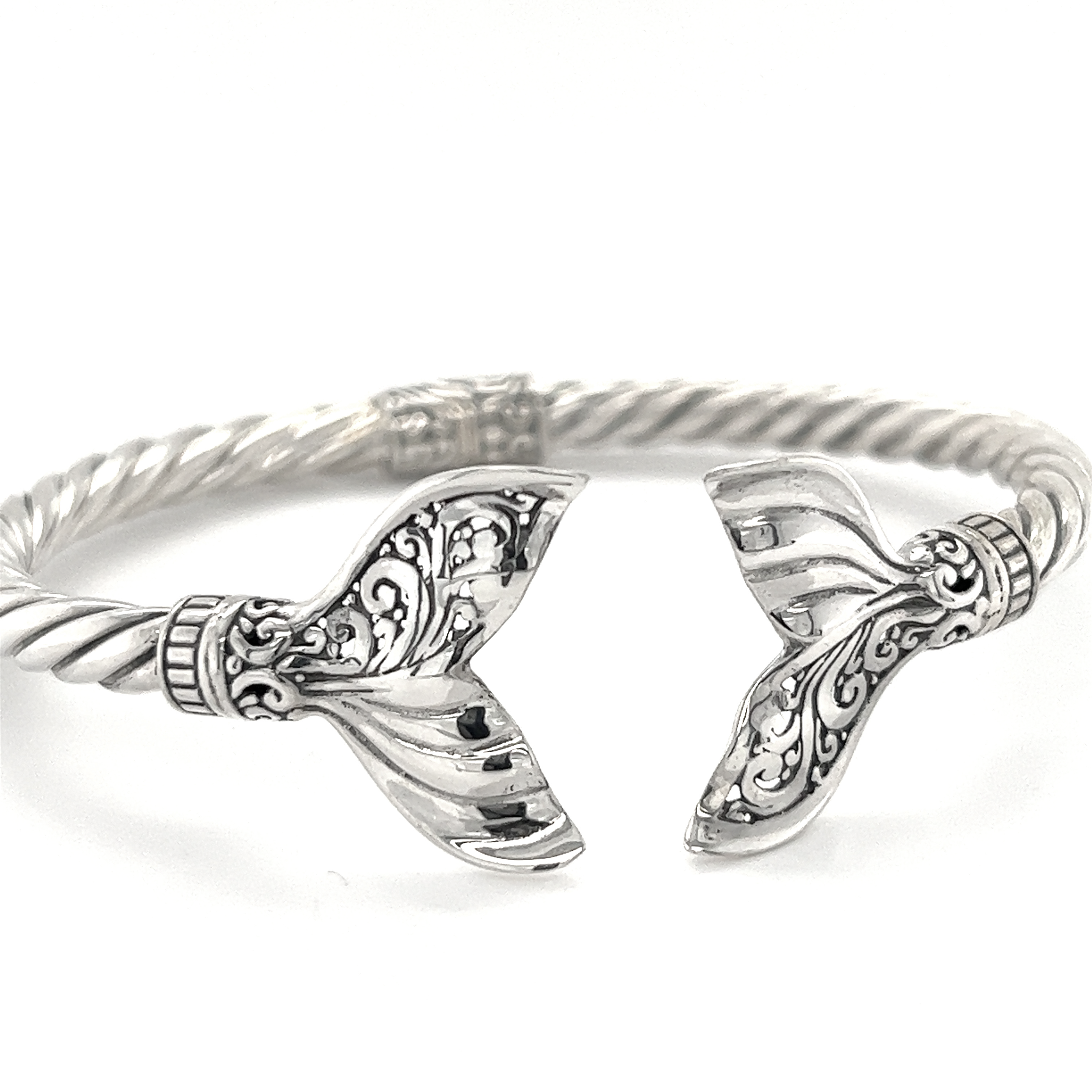 Super Silver's Majestic Half Filigree Whale Tail Cuff Bracelet