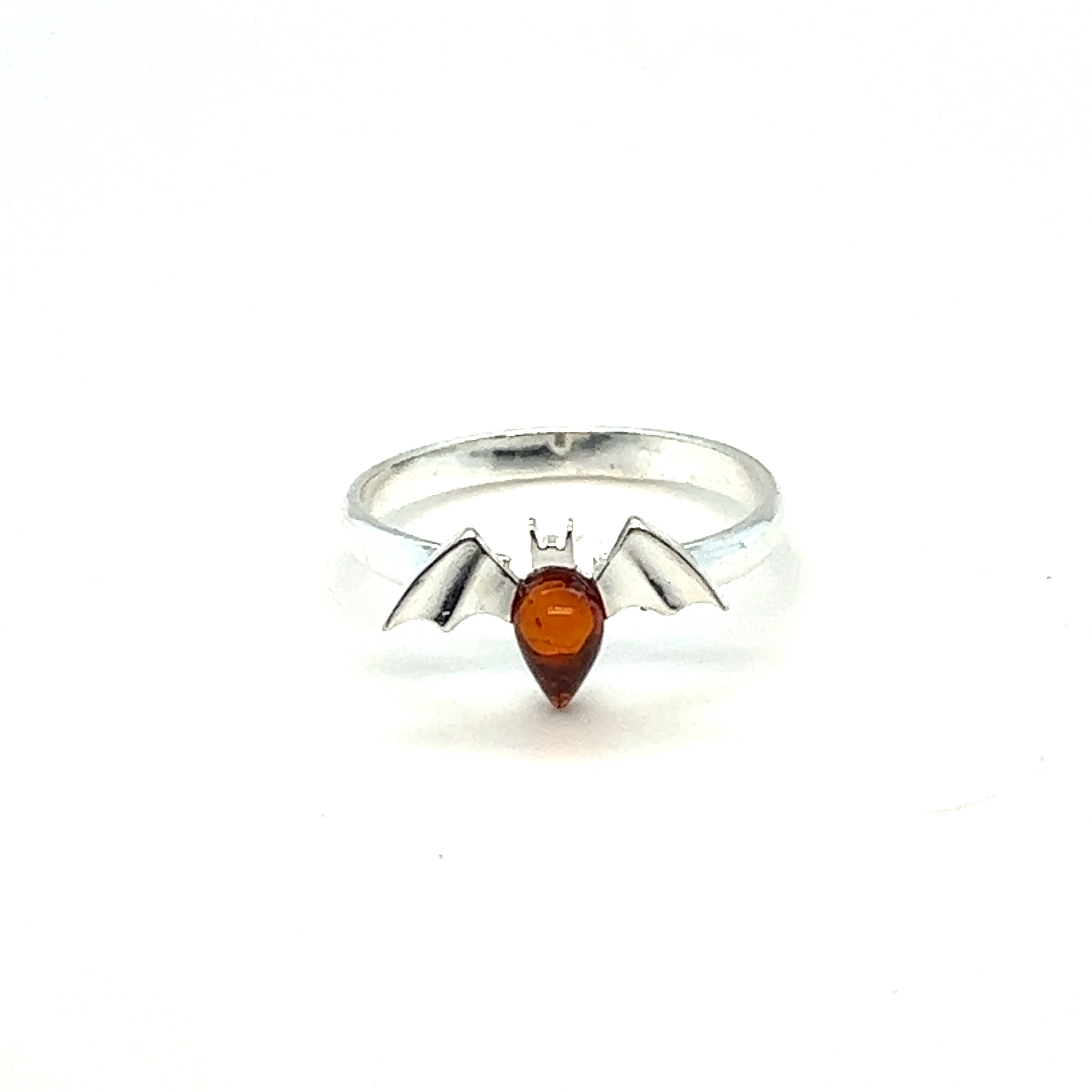 A Super Silver Baltic Amber Bat Ring.