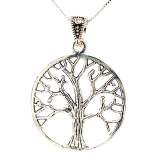 A Super Silver Mother Earth Tree Pendant on a chain.