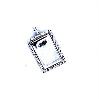 A Engravable Pendant With Cobblestone Border by Super Silver with a customizable square frame.