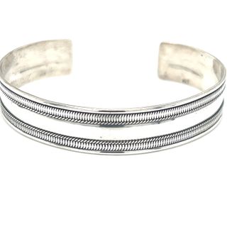 An adjustable size Super Silver Cuff Bracelet with a striped pattern, perfect for everyday wear.