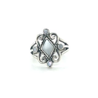 A Victorian Style Inlay Ring with a diamond inlay.