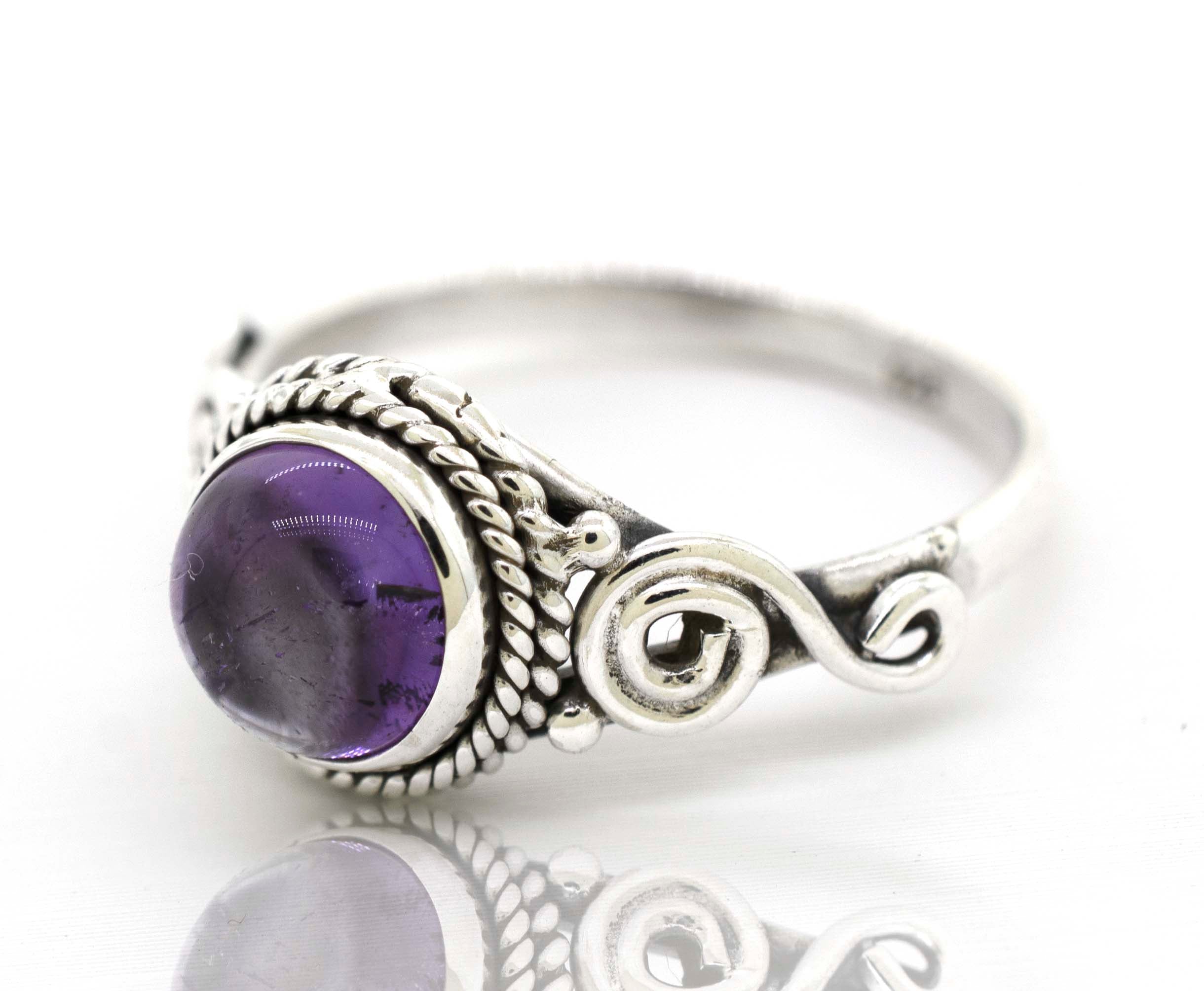 Super Silver's Gemstone Circle Ring With Rope Border And Swirl Design in .925 sterling silver.
