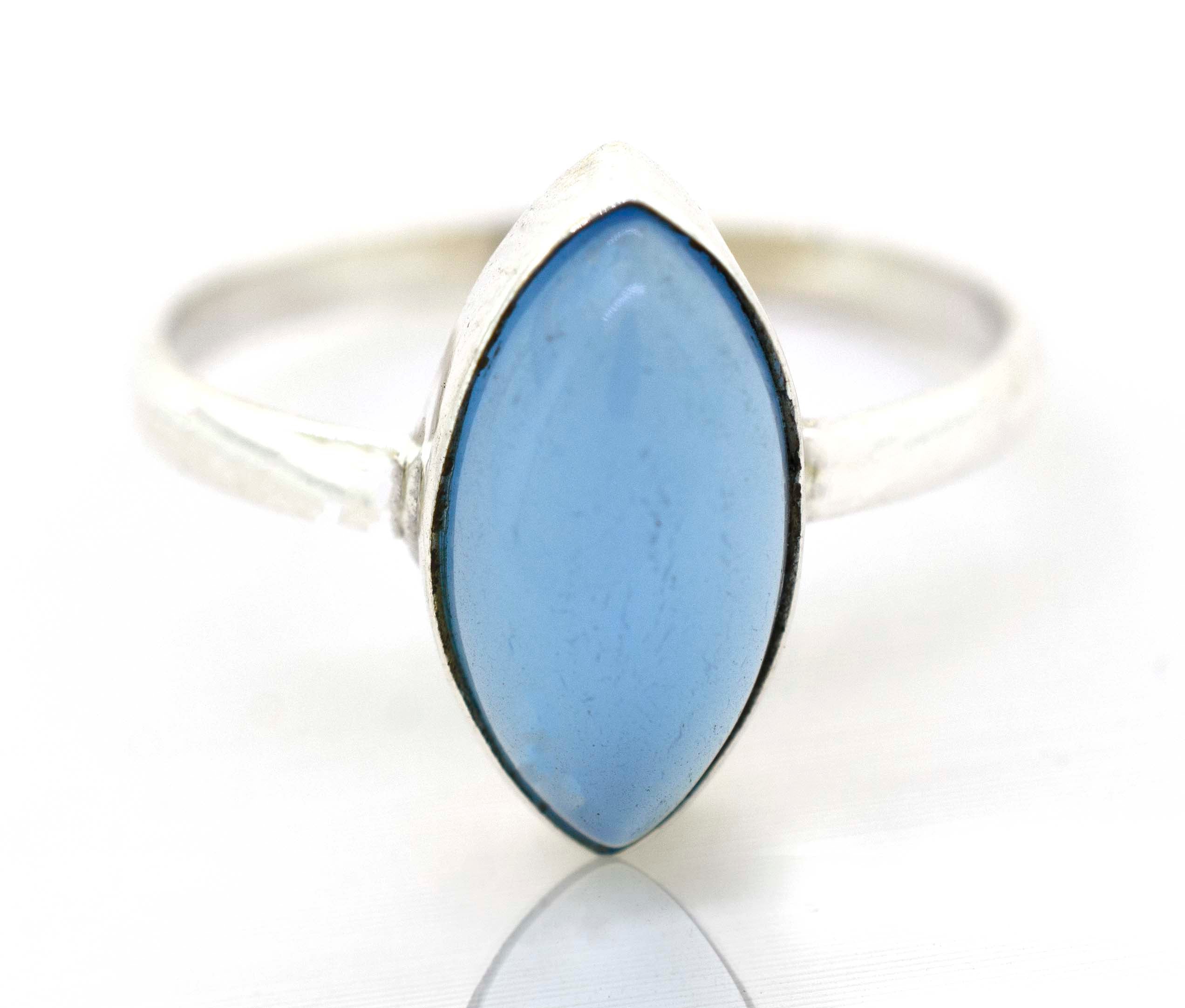 A Simple Marquise Shaped Gemstone Ring with Super Silver.