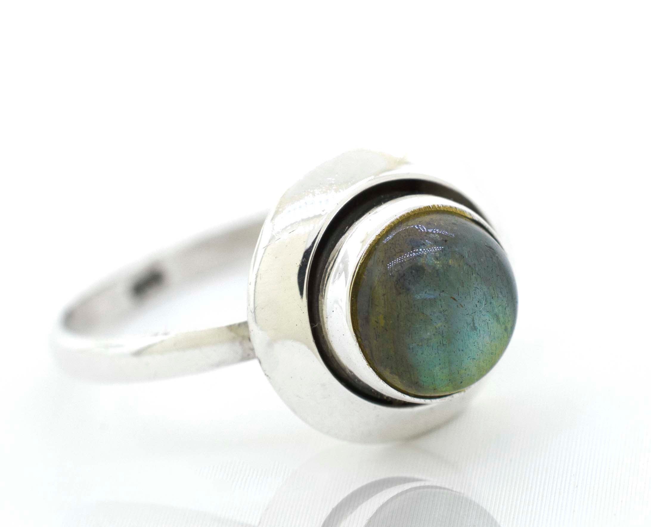 Round Gemstone Ring With Oxidized Outline in sterling silver.