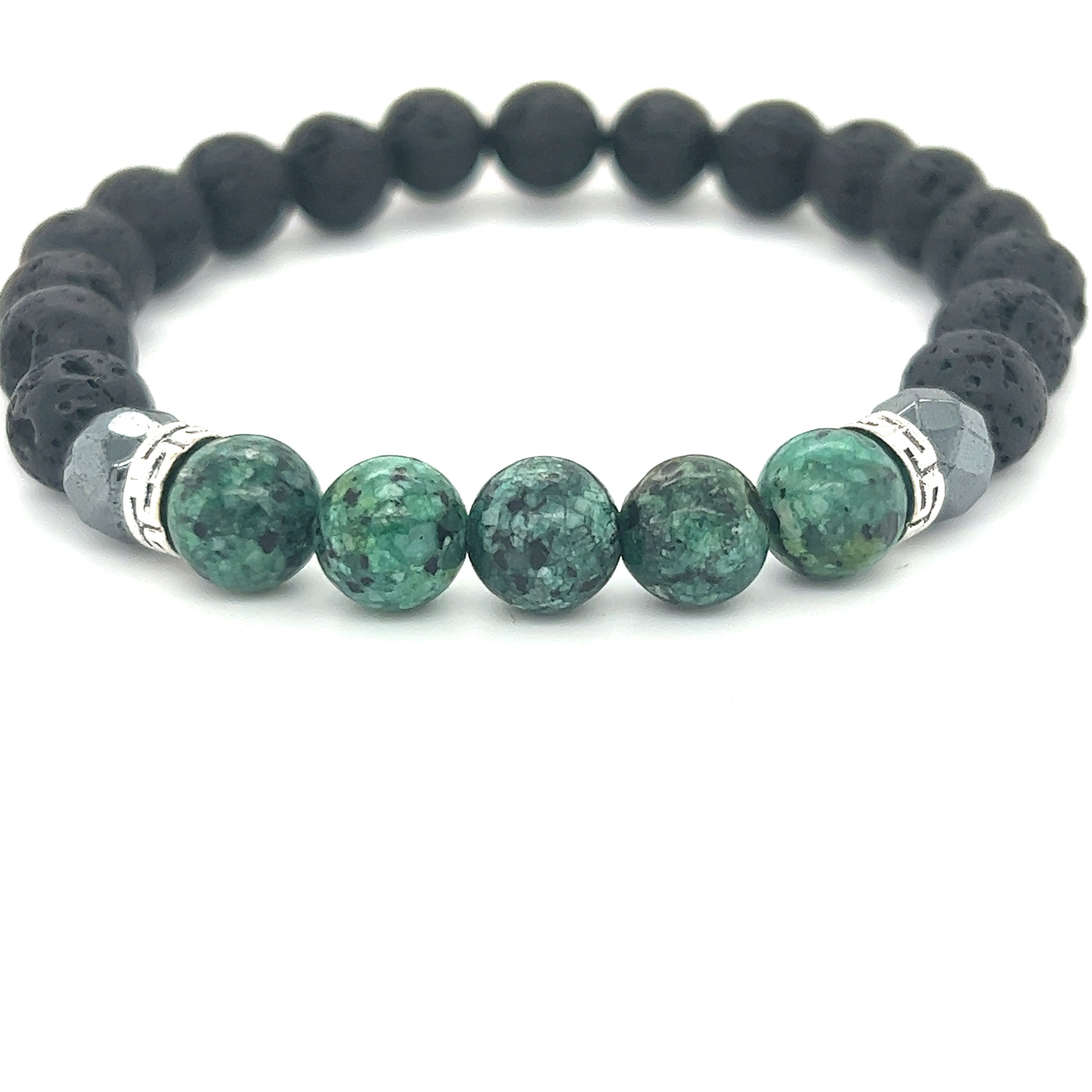 A Super Silver Essential Oil Bracelet with Turquoise And Lava Rock Stones.