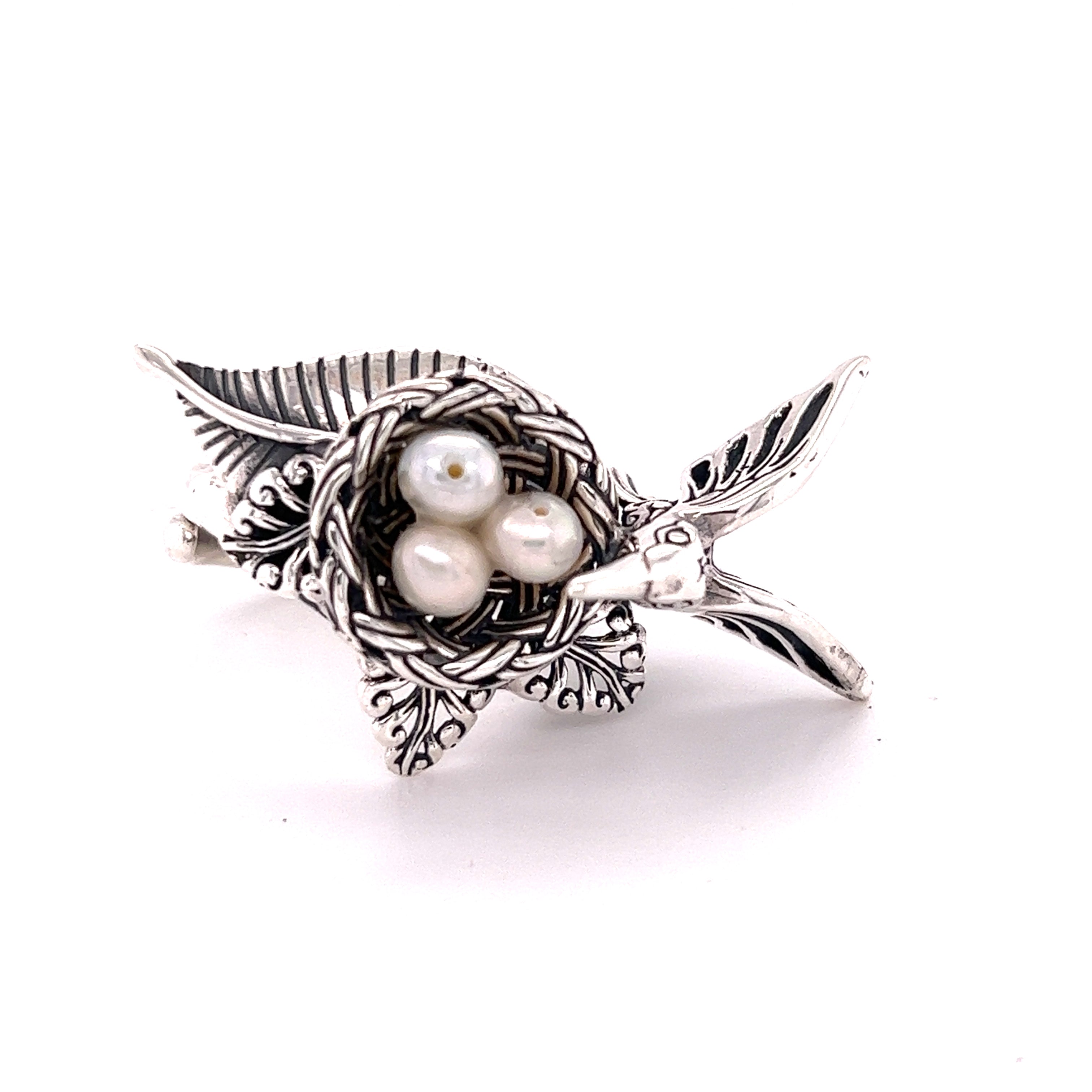 Hummingbird With Nest of Pearls Ring