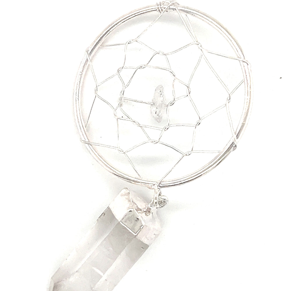 
                  
                    A Super Silver Dreamcatcher Pendant with a clear quartz stone.
                  
                