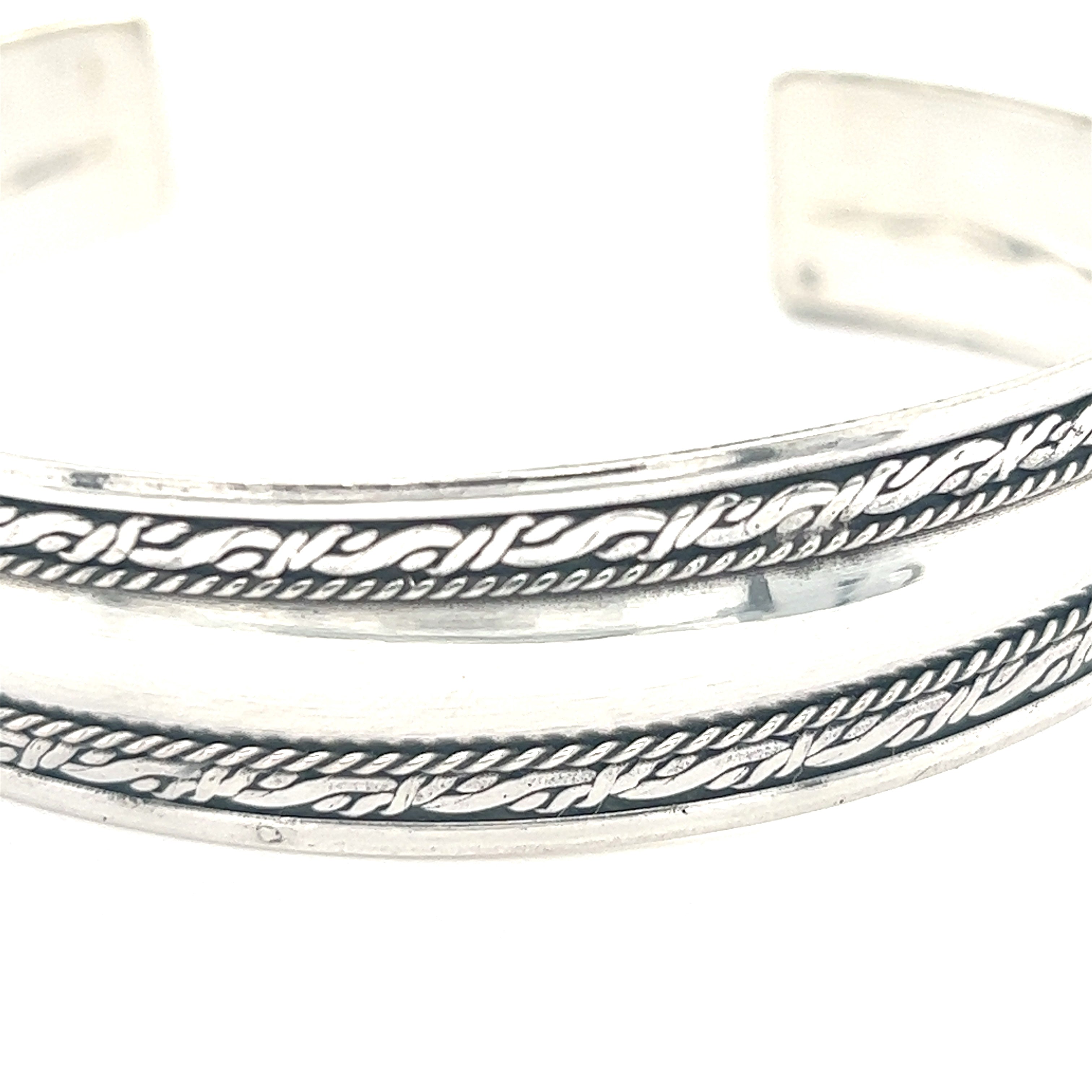 A Super Silver Handmade Silver Domed Cuff with Rope Pattern bracelet.