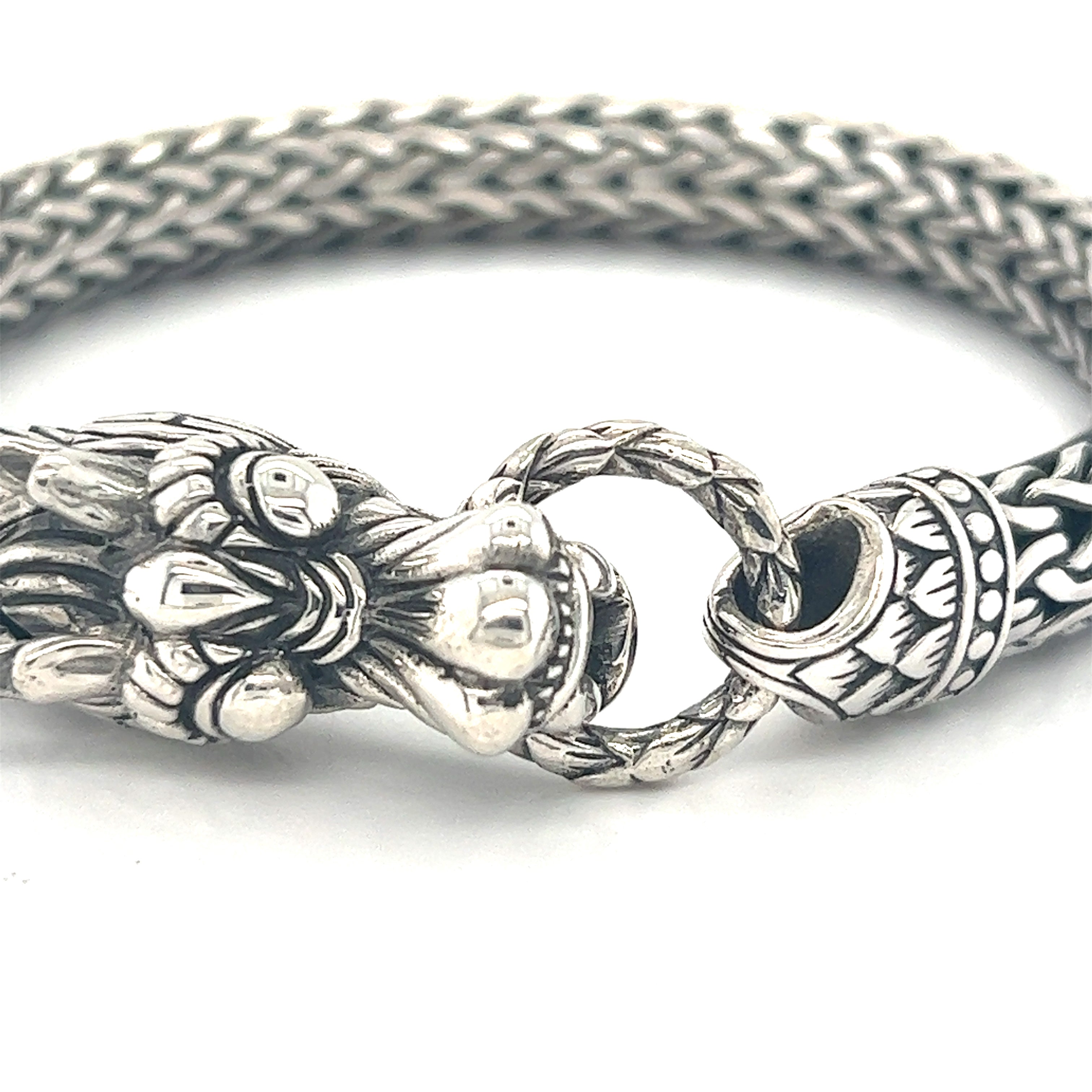 Sterling Silver Braided Rope Bracelet with Dragon Head – Super Silver