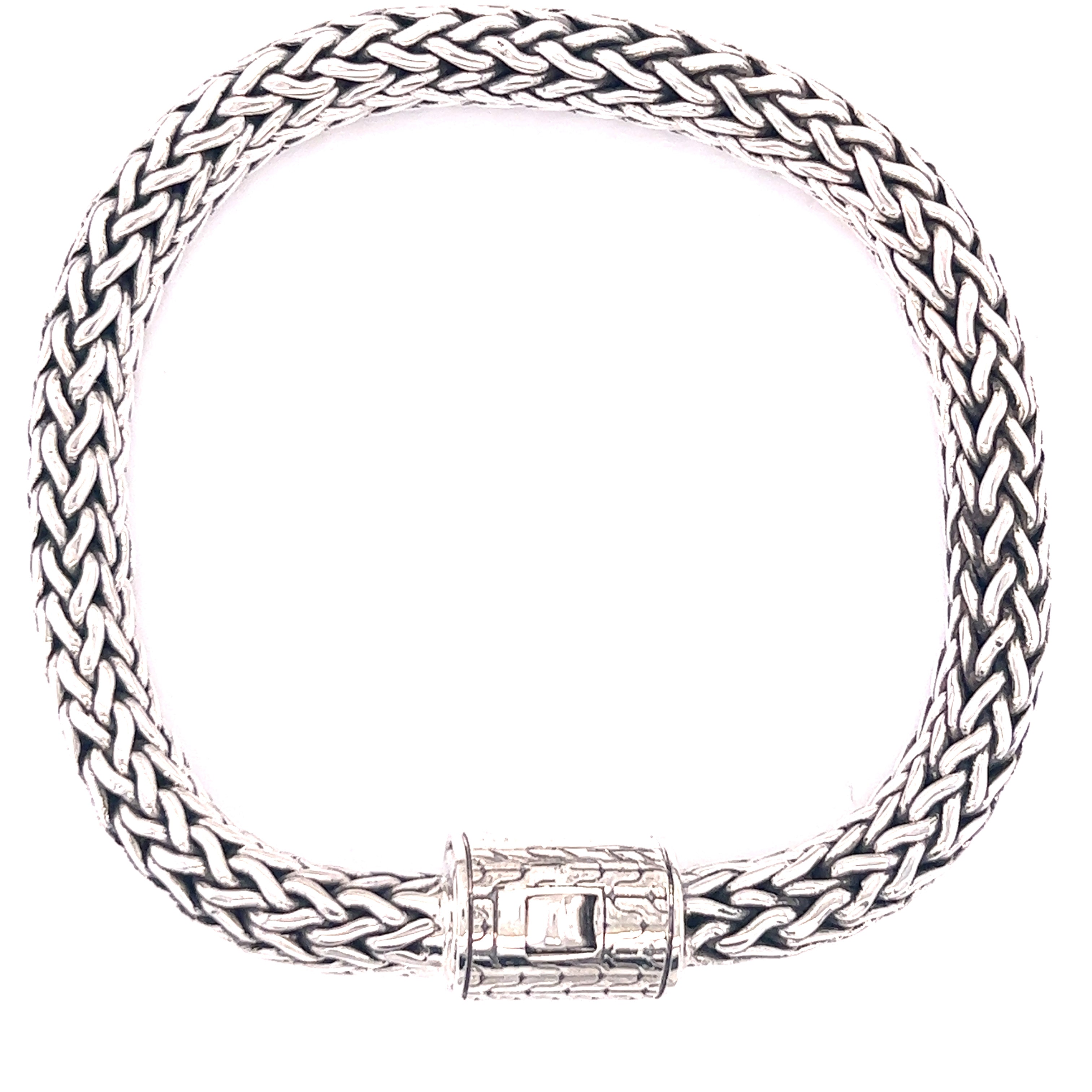 A Super Silver Heavy Braided Bracelet with a clasp.