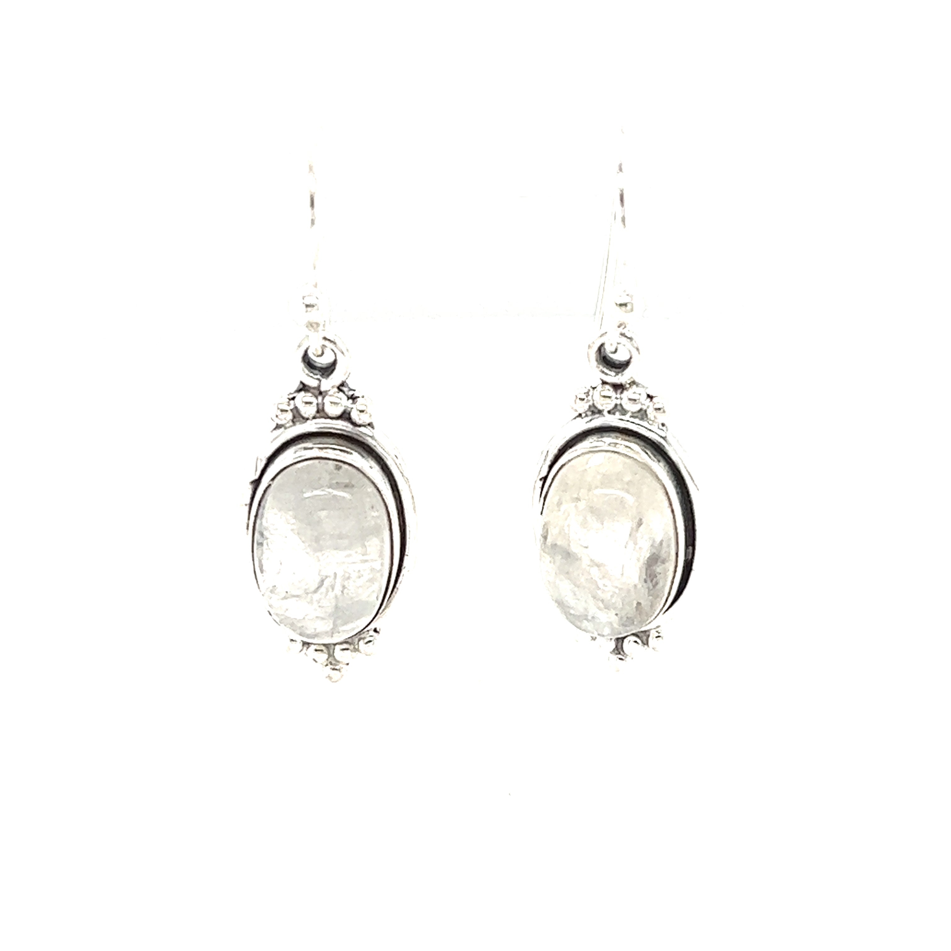 A pair of Super Silver Natural Gemstone Earrings with a Raised Oval Setting.