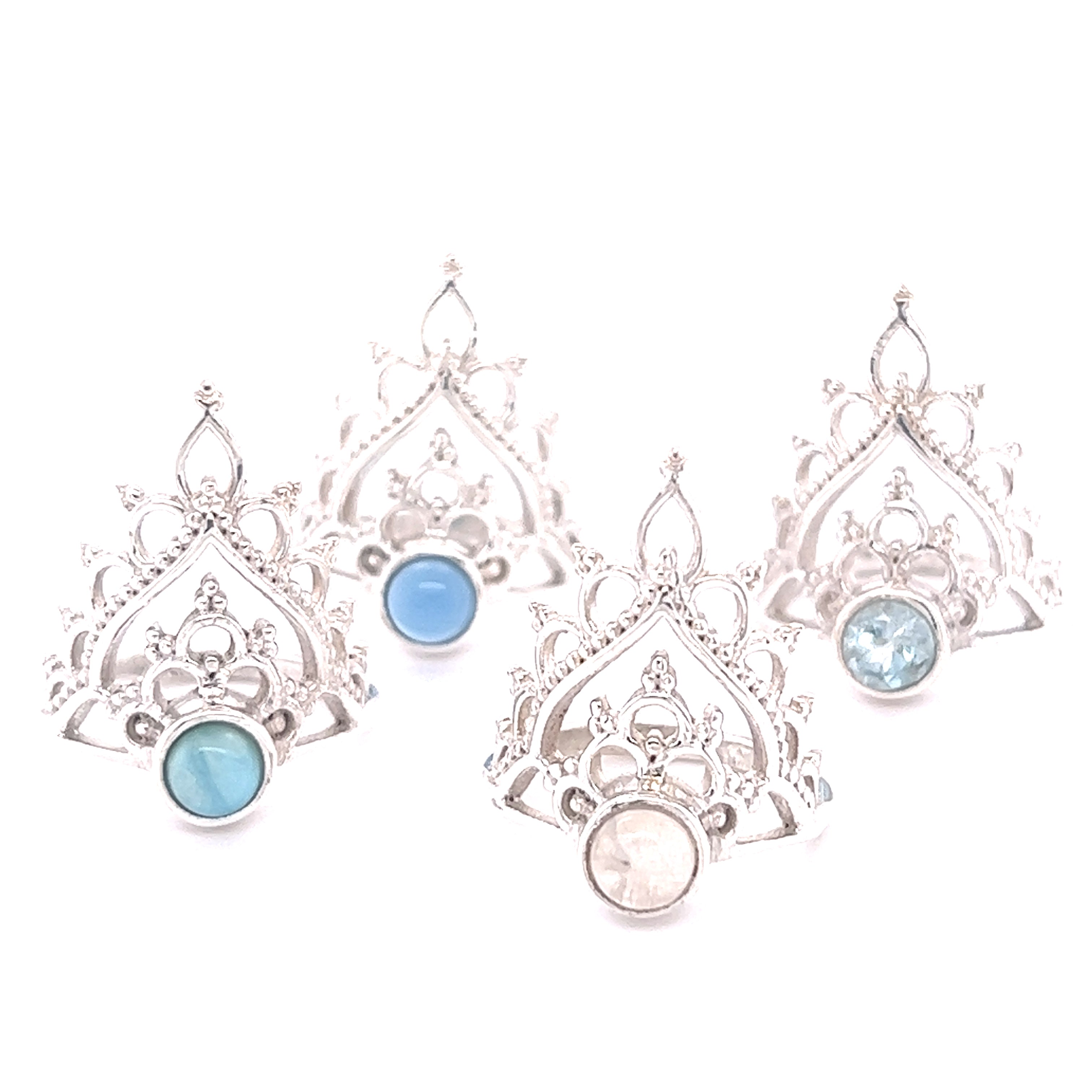 Four Henna Crown Rings with Natural Gemstones featuring a Santa Cruz hippie vibe.