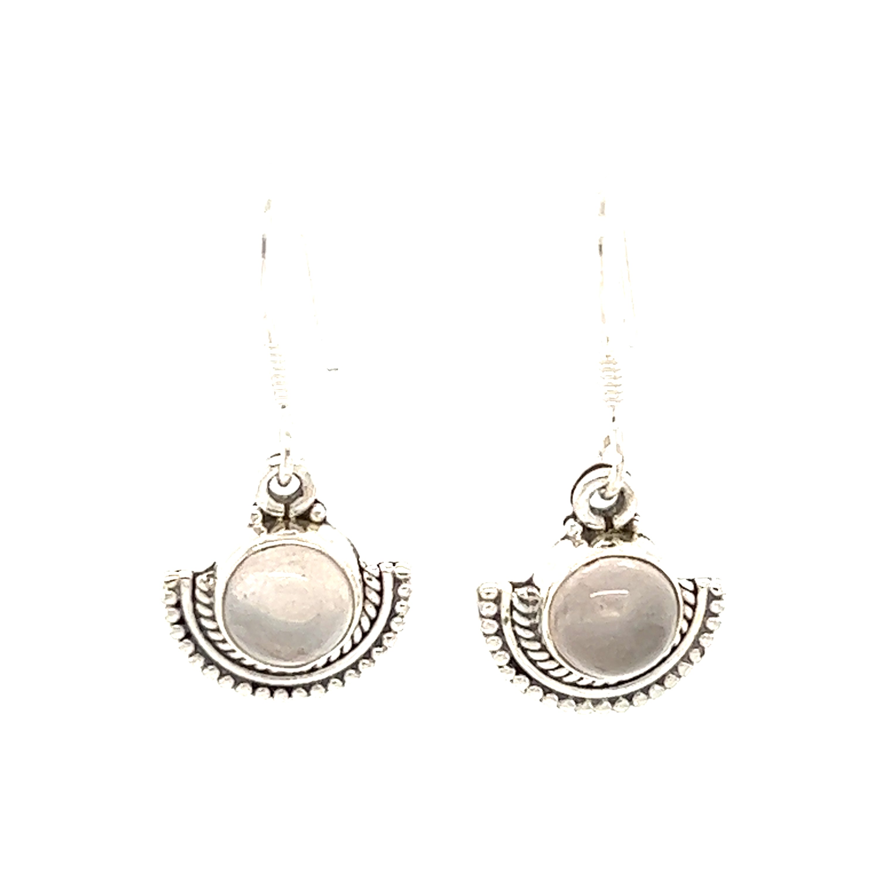 A pair of Super Silver Round Gemstone Earrings with Fan Setting.