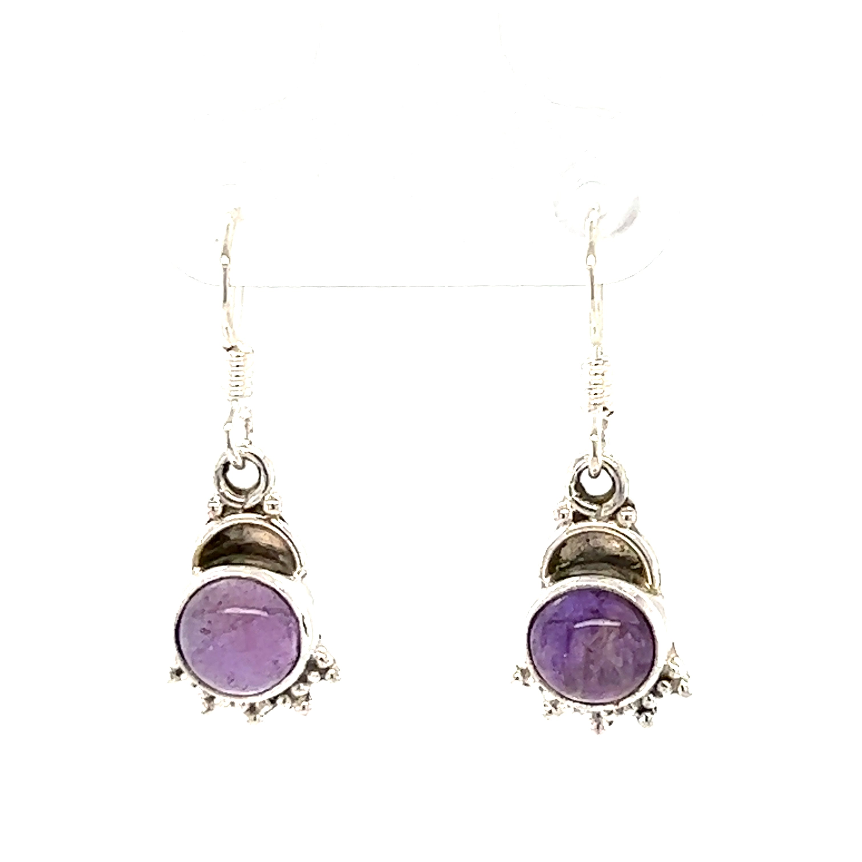 Super Silver brand's Dainty Round Amethyst Earrings featuring Amethyst drops.