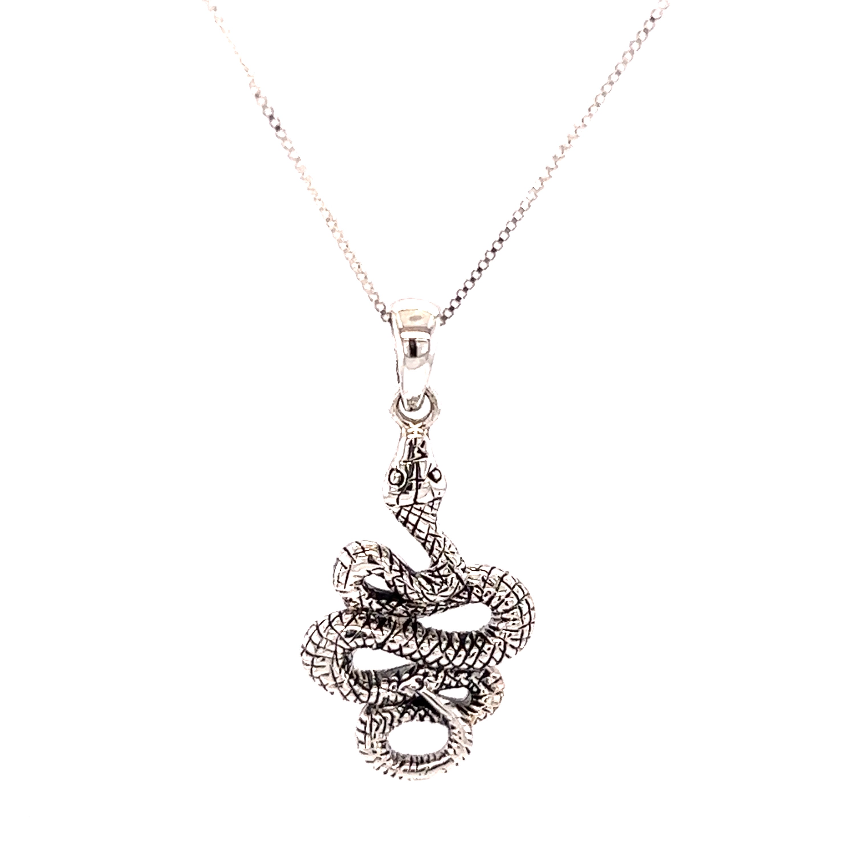 An Artisan Snake Pendant from Super Silver on a .925 Sterling Silver chain.