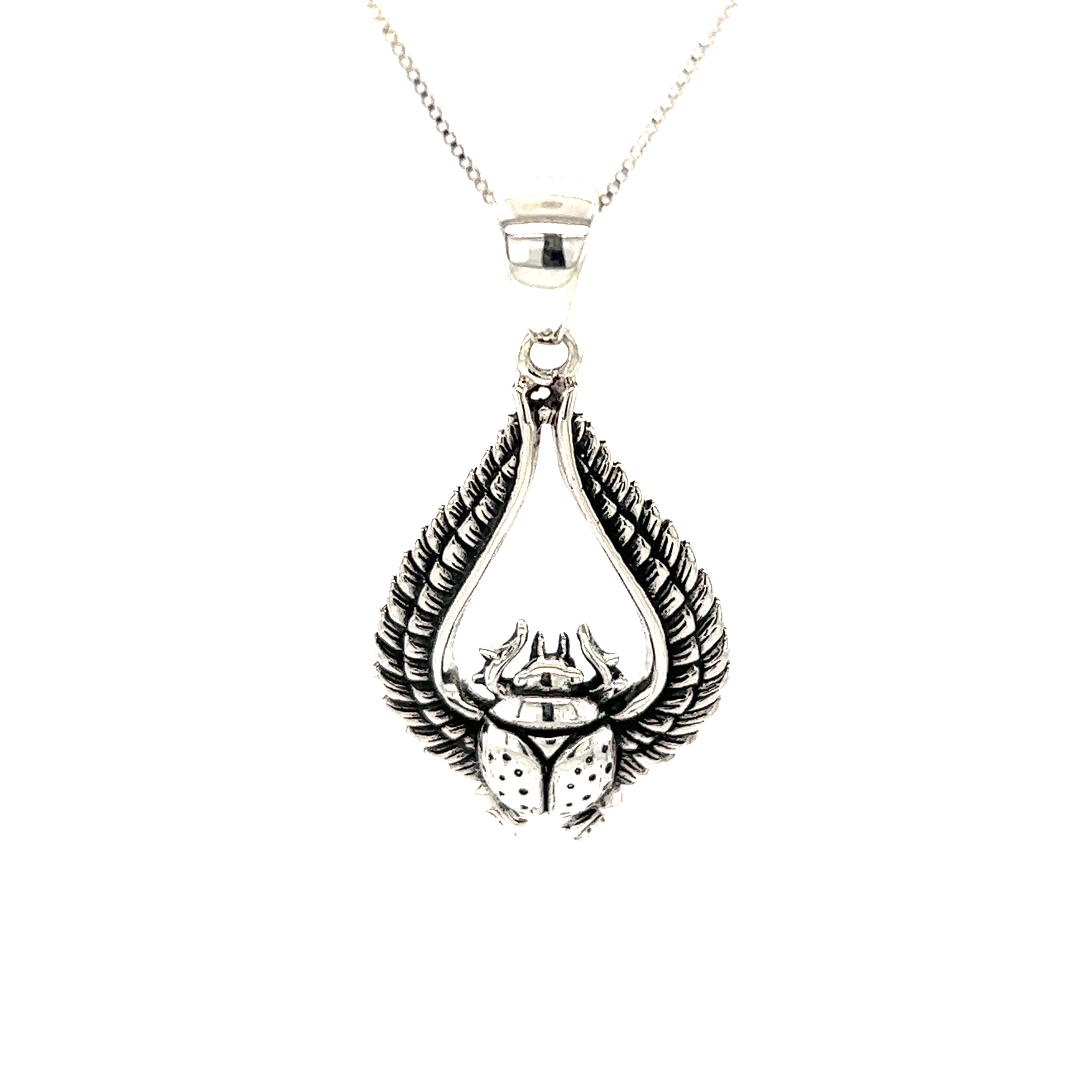 A Stunning Winged Scarab Beetle Pendant by Super Silver, symbolizing protection and rebirth.