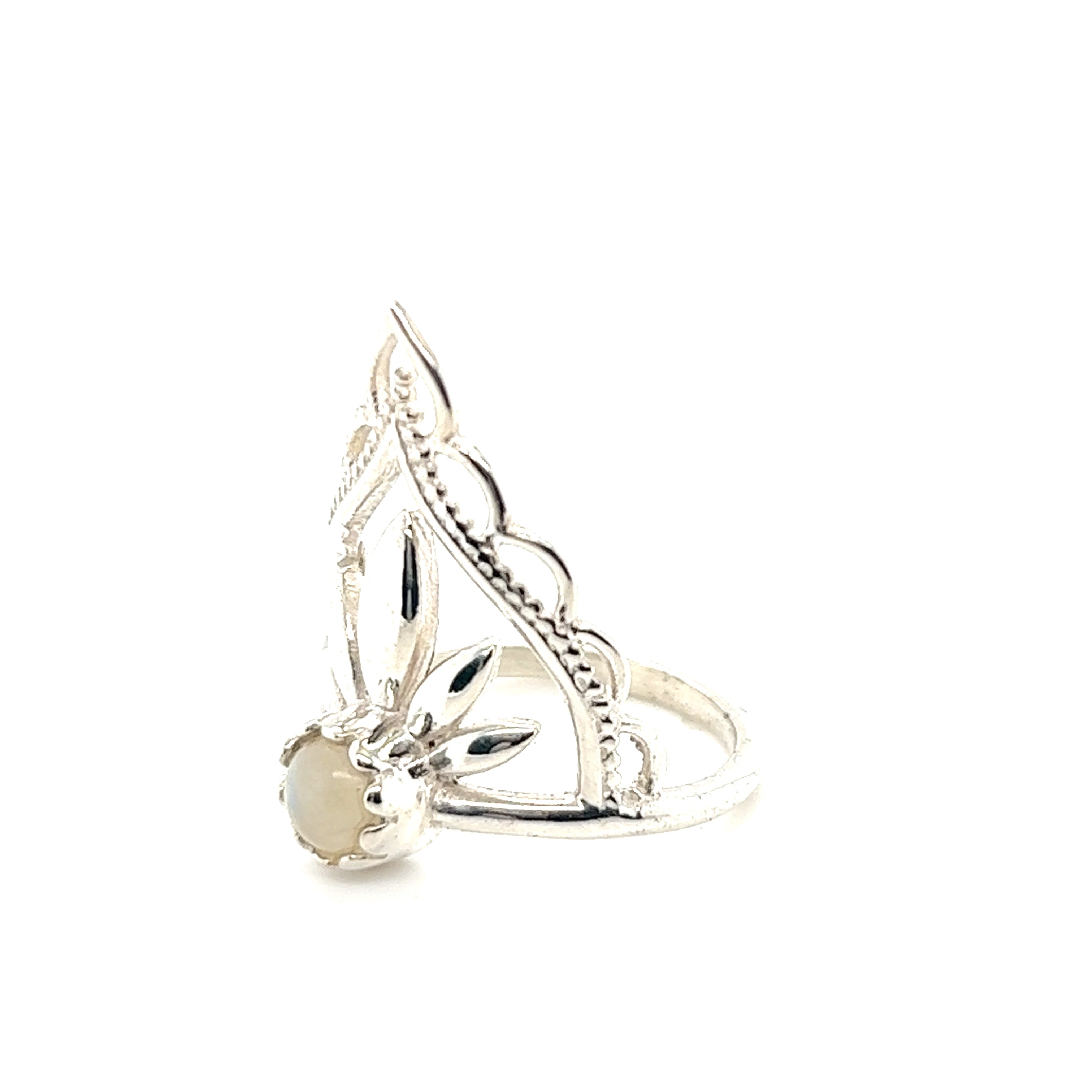 A Mandala Flower Crown Ring with Natural Gemstones from Super Silver.