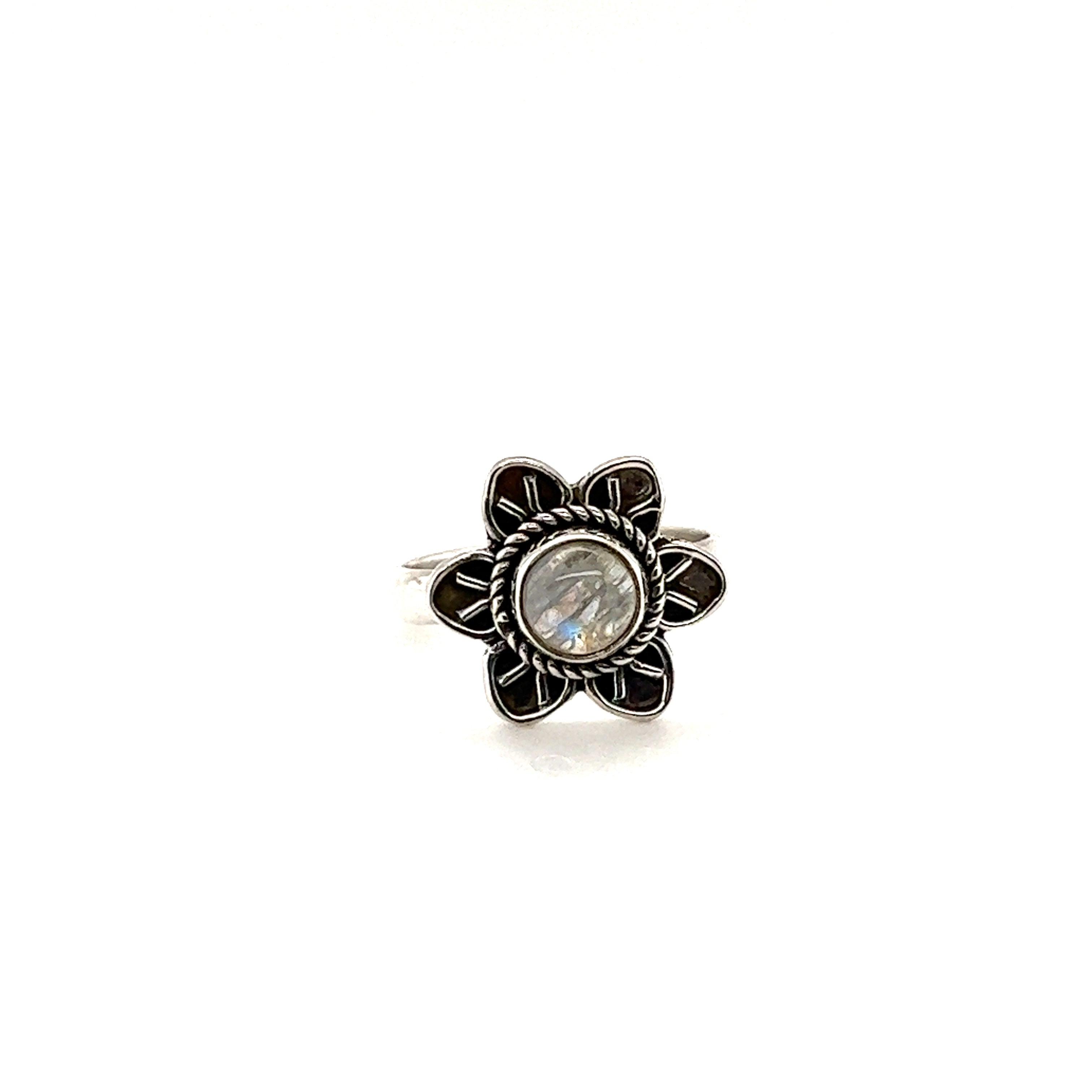 An Enchanting Flower Ring with Natural Gemstones, perfect for the hippie in Santa Cruz.