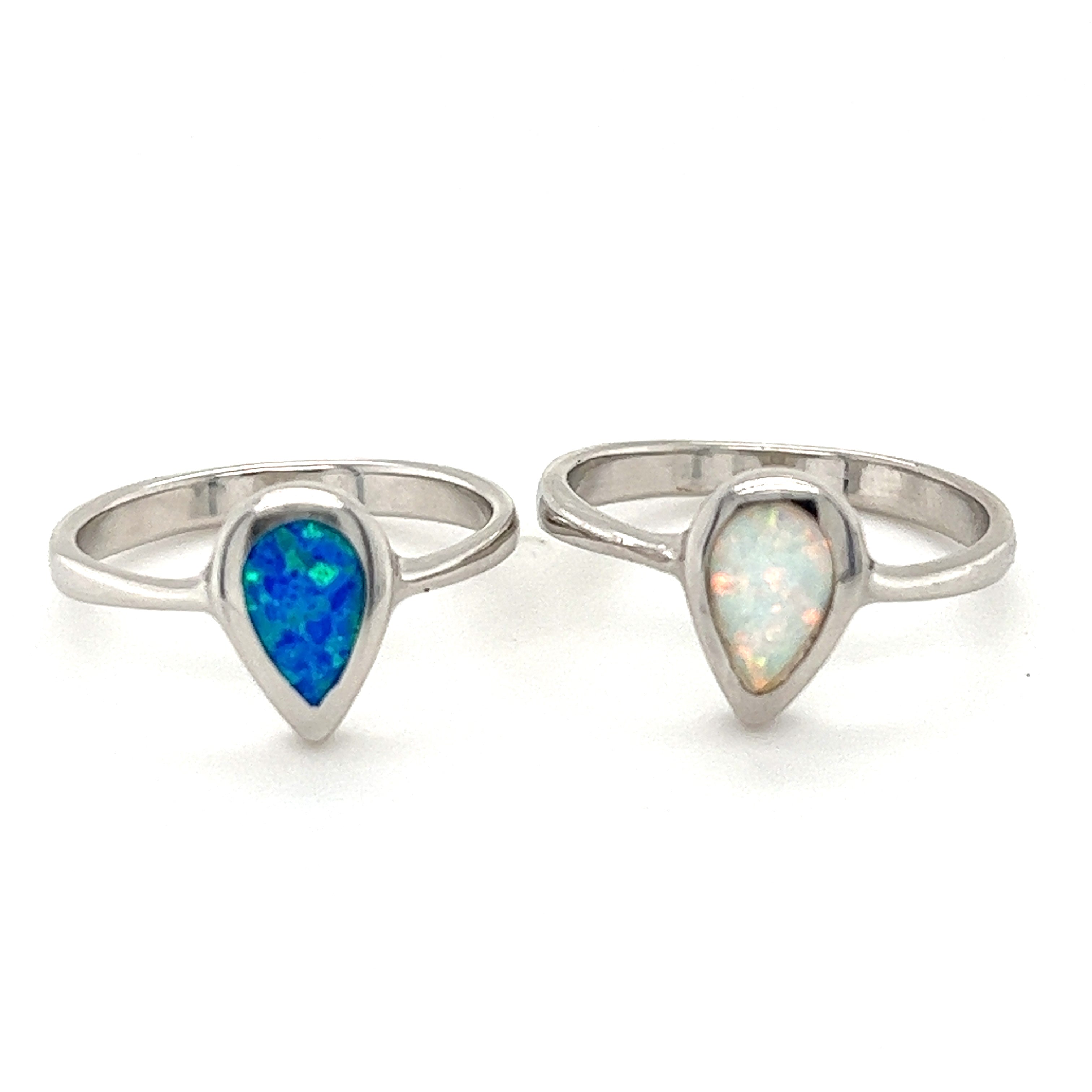 Two Teardrop Shaped Opal Rings from Super Silver.