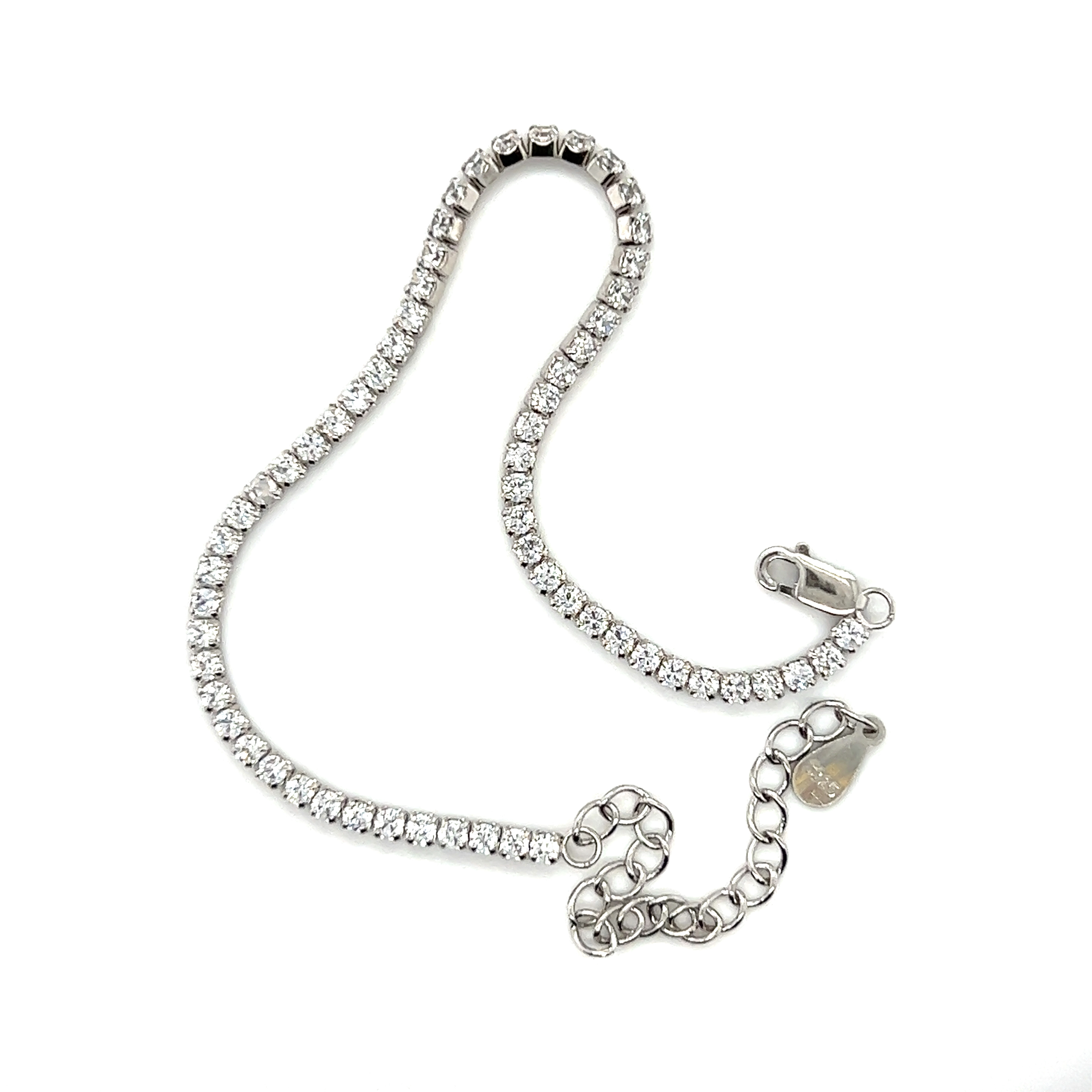 A Super Silver Square Cubic Zirconia Tennis Bracelet with diamonds on it.