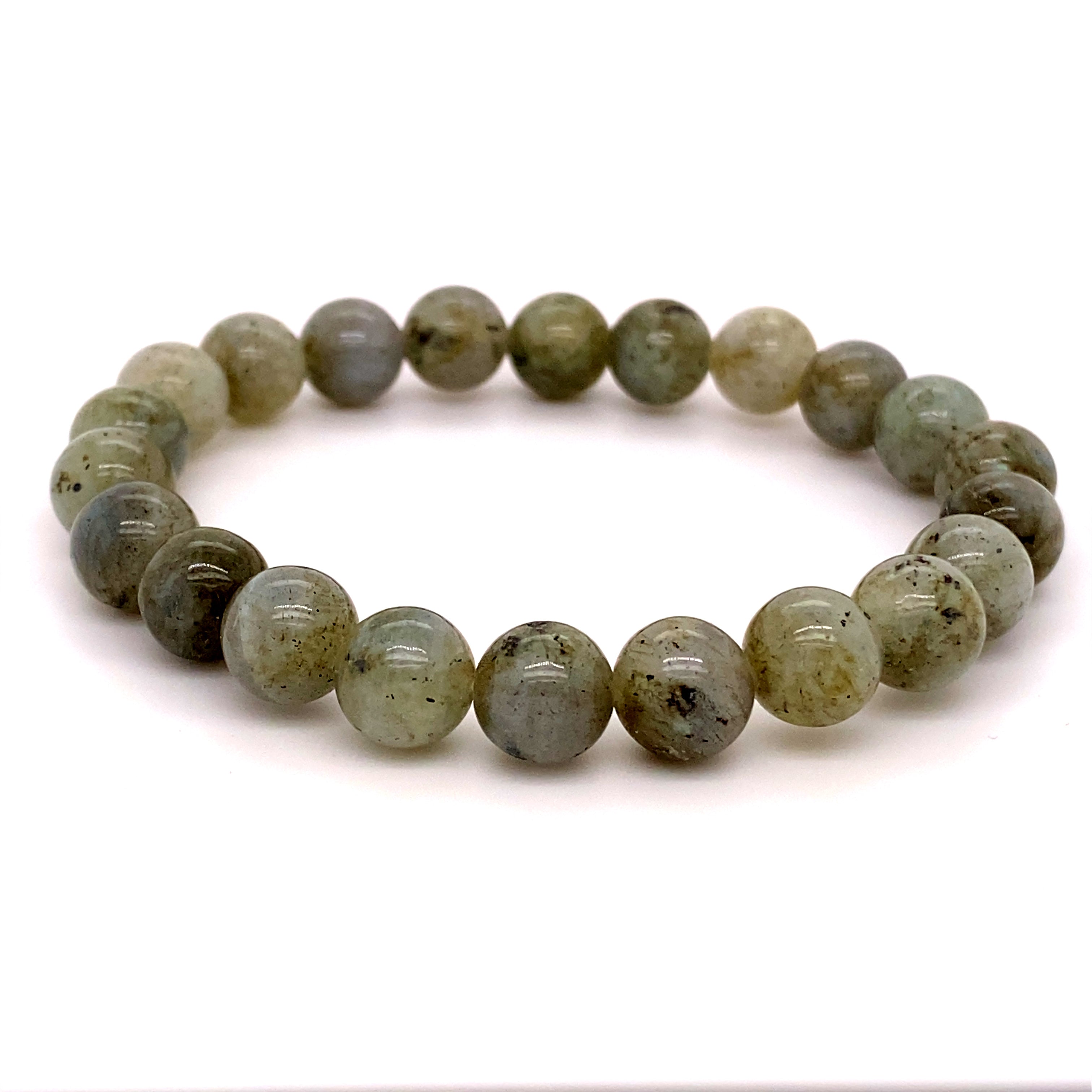 The Super Silver Beaded Stone Bracelet is shown on a white background.