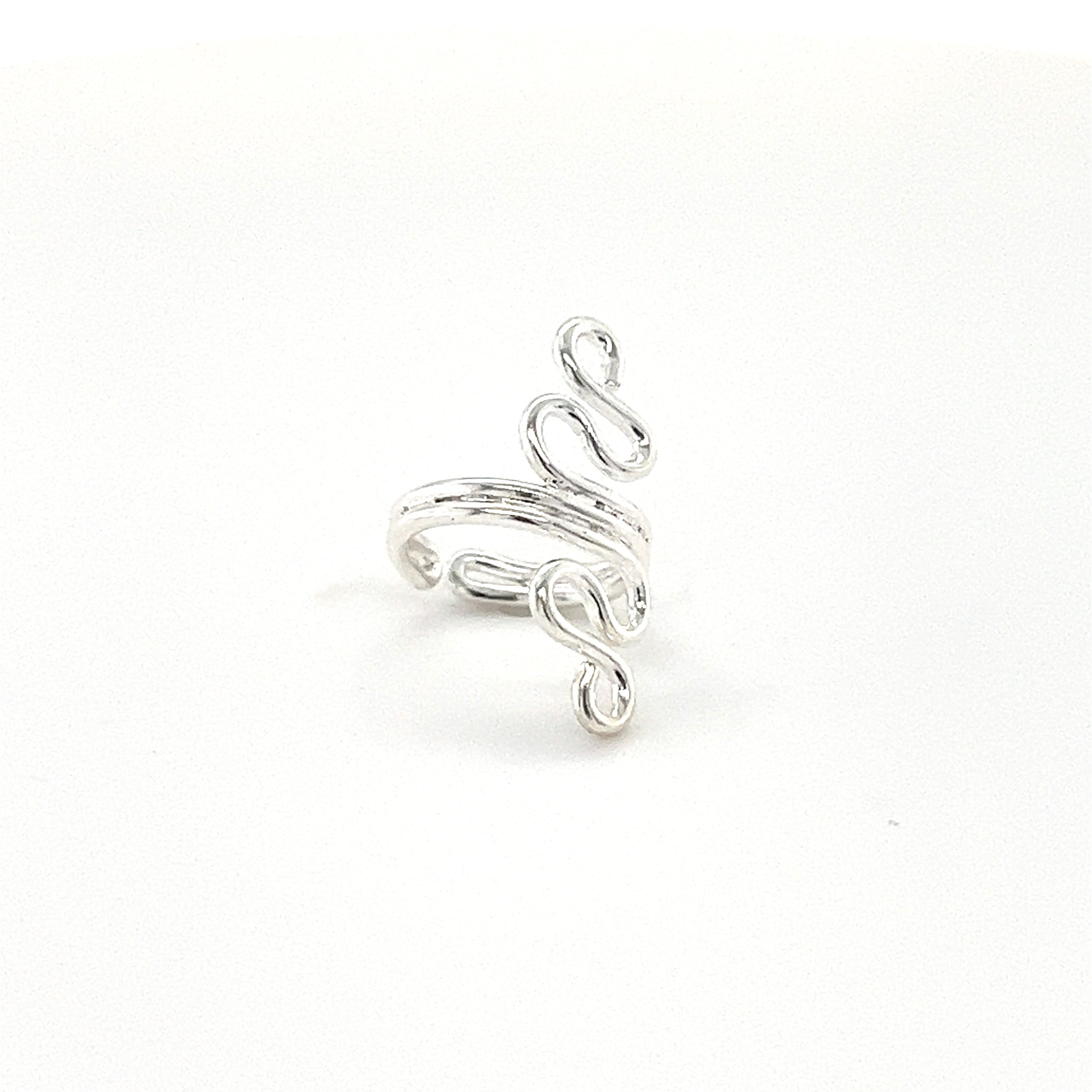 A trendy Fashionable Spiral Ear Cuff with a climbing spiral design, exuding authentic bohemian vibes from Super Silver.