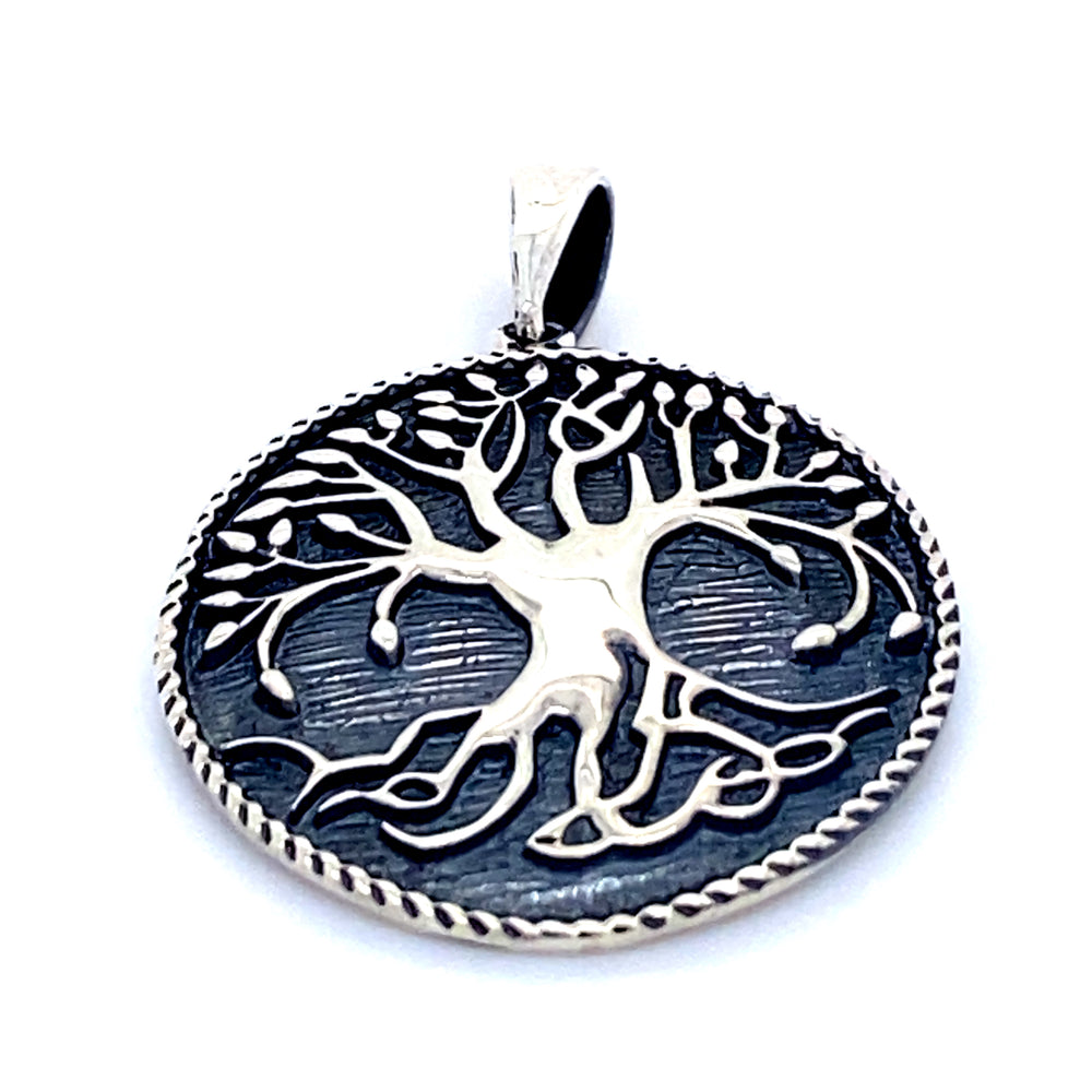 An Enchanting Tree of Life Pendant by Super Silver featuring a tree of life motif on a white background, perfect for any jewelry collection.
