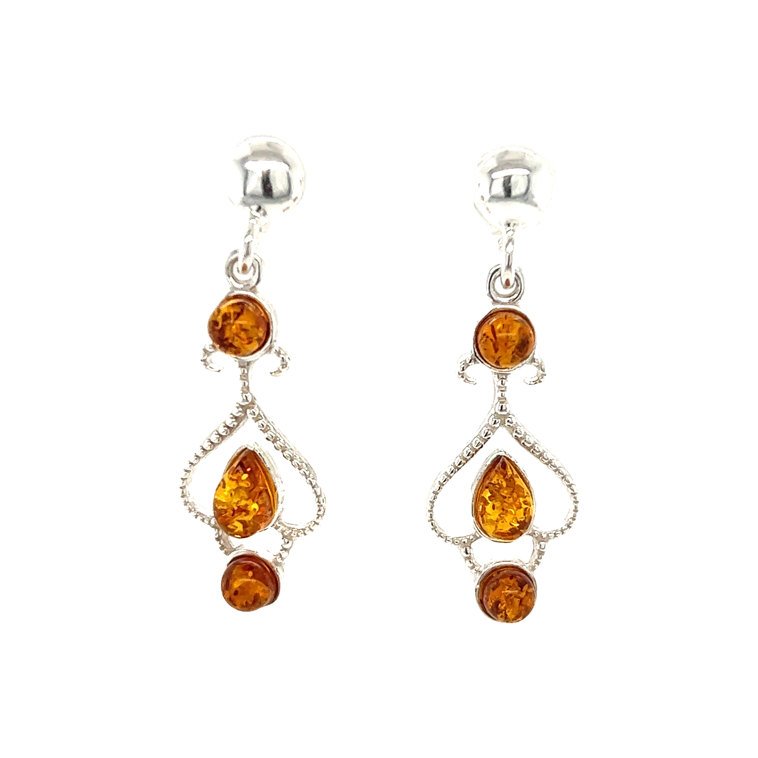 Exquisite Baltic Amber Scroll Earrings by Super Silver.