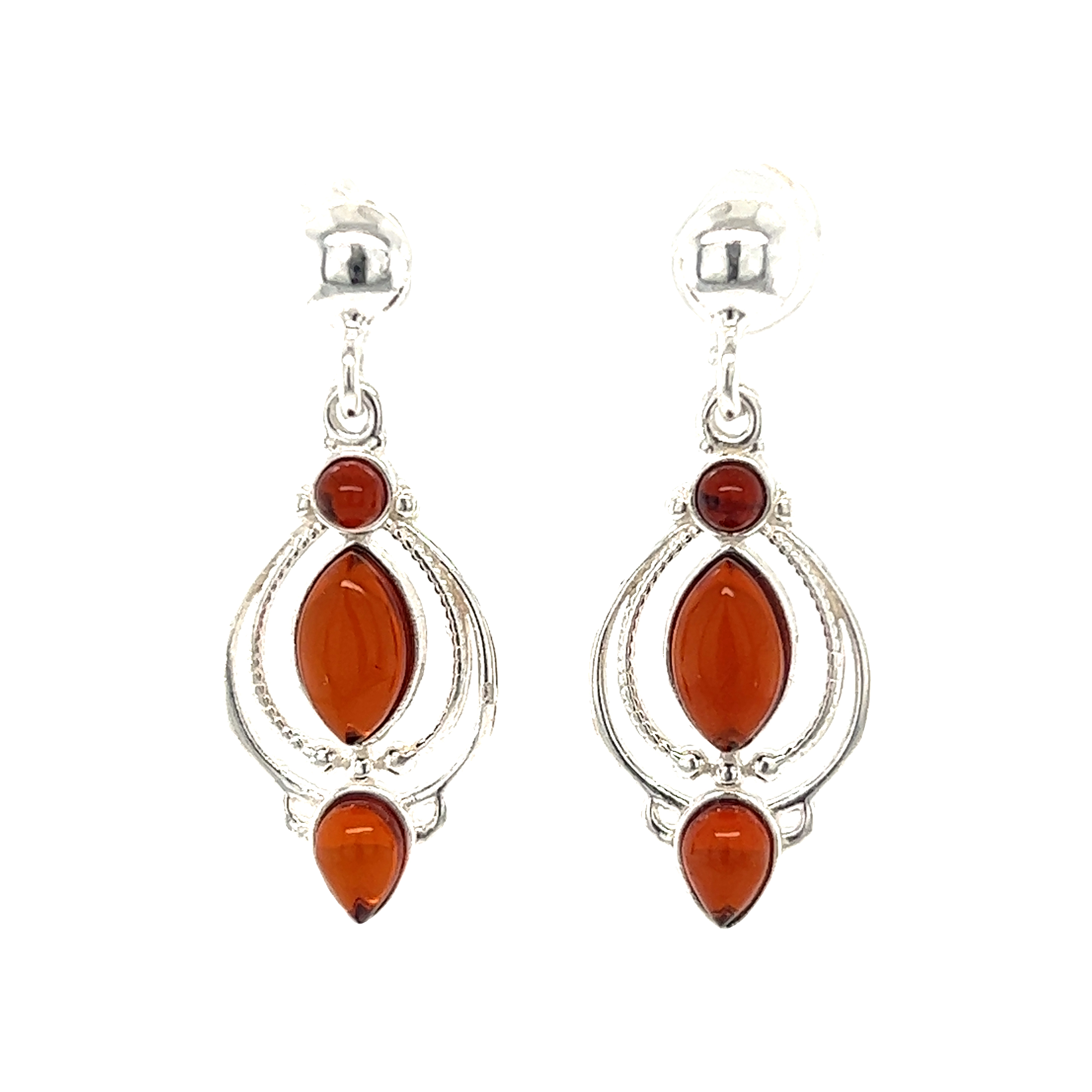 Super Silver's Fancy Marquise Shaped Baltic Amber Earrings.