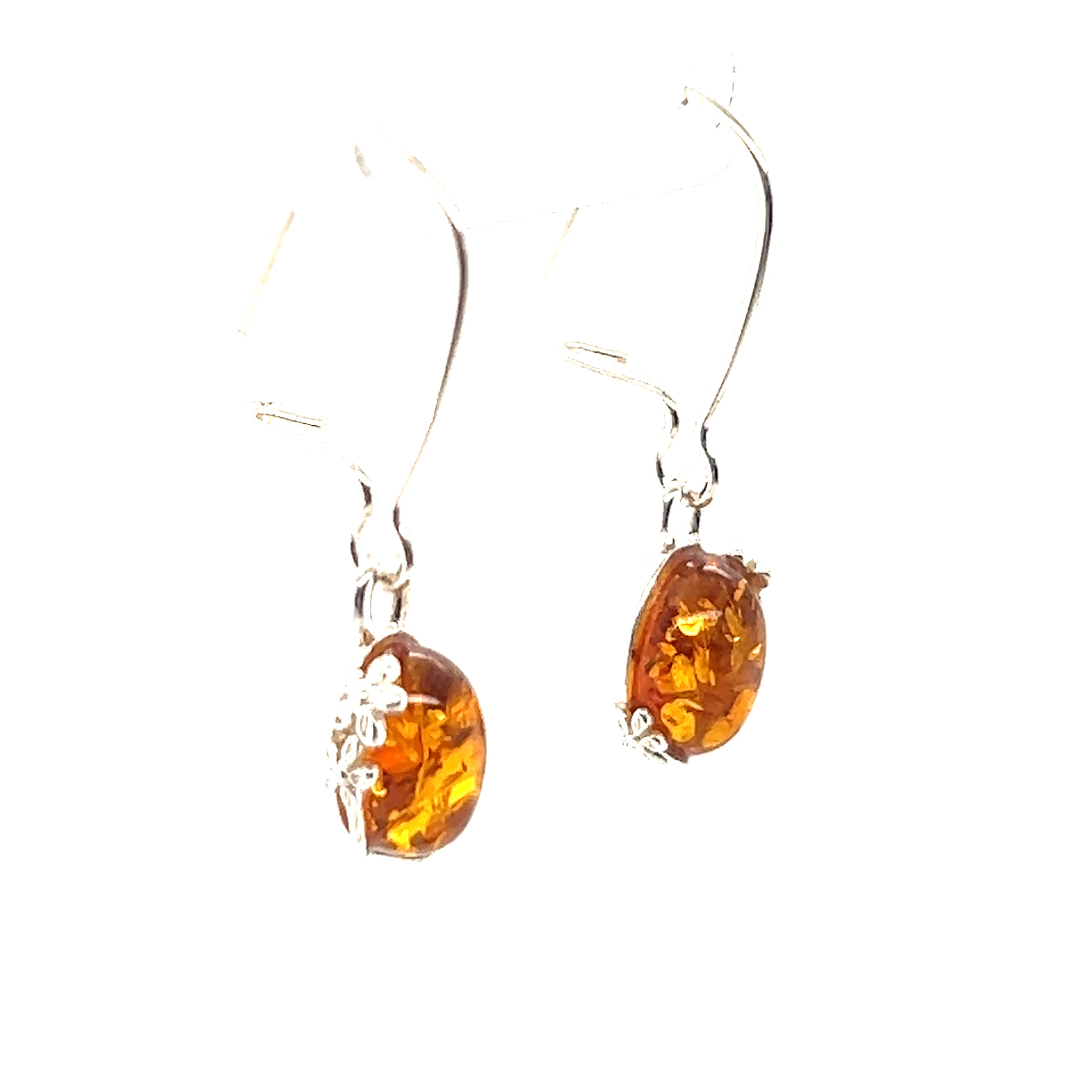Super Silver's Tiny Glowing Oval Amber Earrings exude natural elegance.