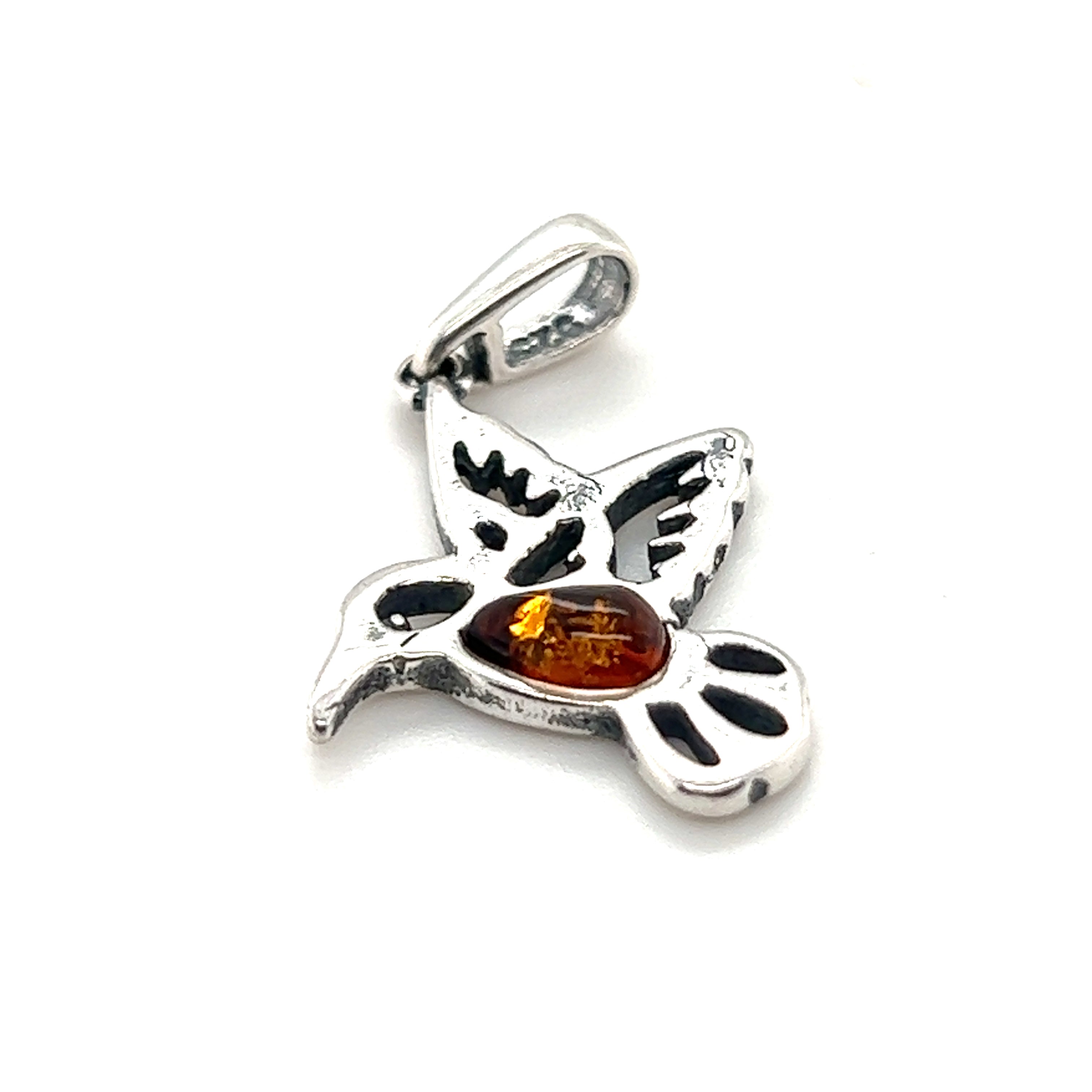 A Super Silver Amber Hummingbird Pendant.