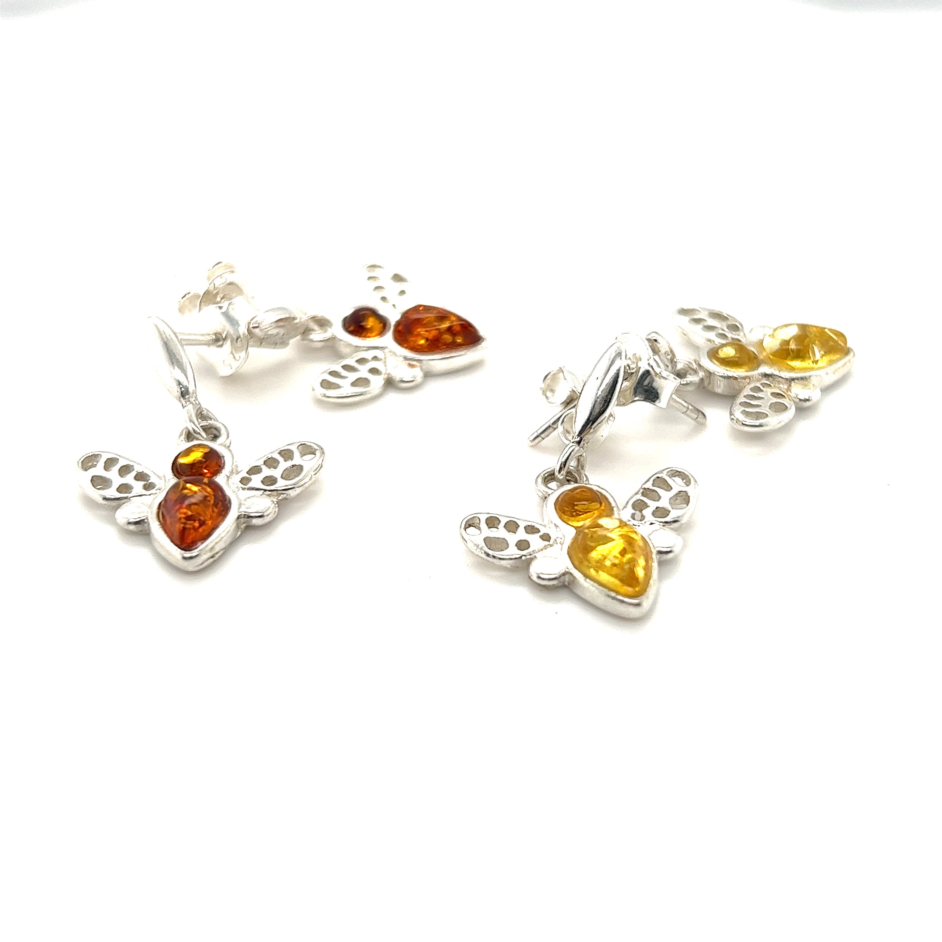 Cute Amber Bee earrings from Super Silver in sterling silver.