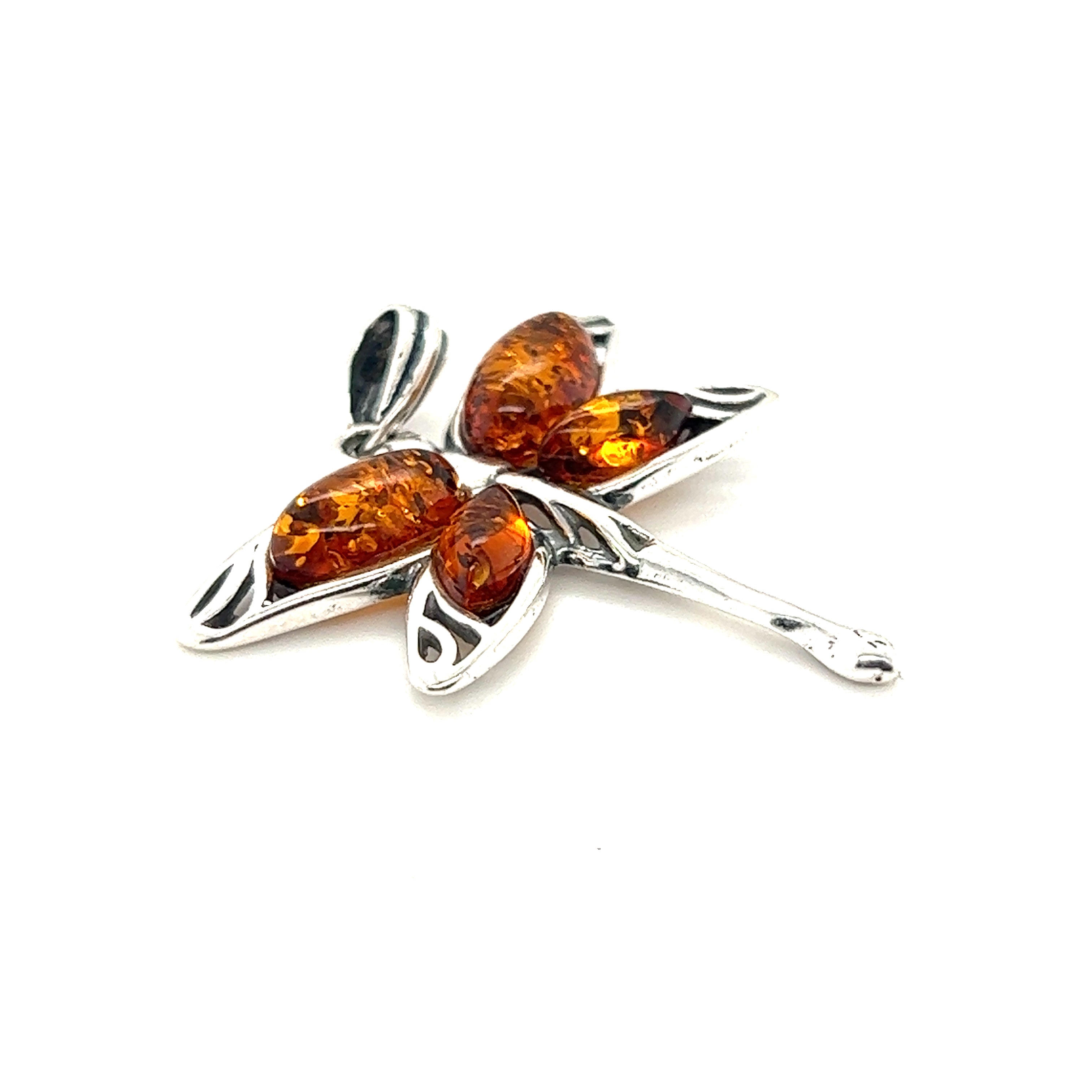Super Silver Baltic Amber Dragonfly Pendant, also known as a dragonfly pendant, crafted from a captivating healing stone.