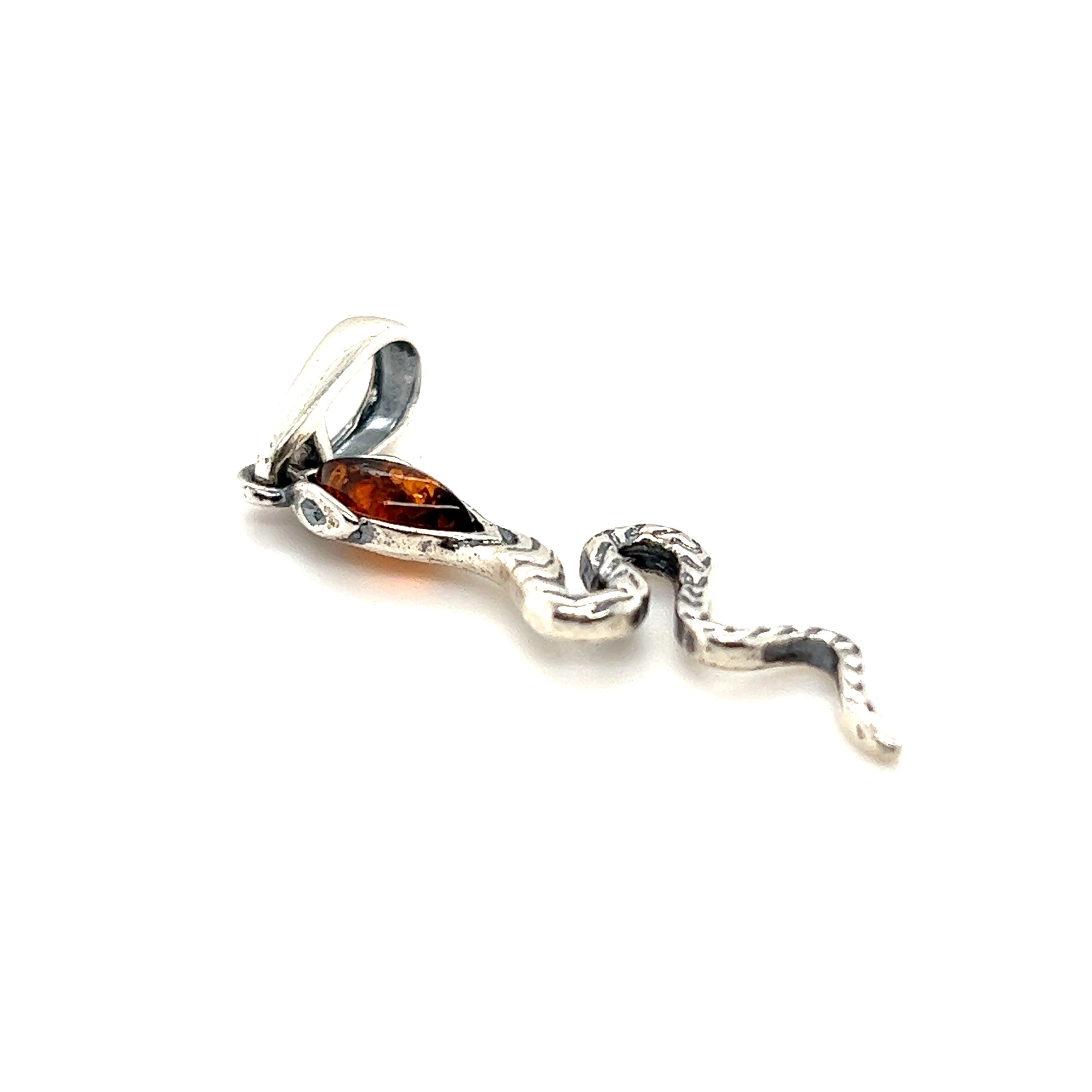An Alluring Amber Snake Pendant from Super Silver, made of .925 Sterling Silver.
