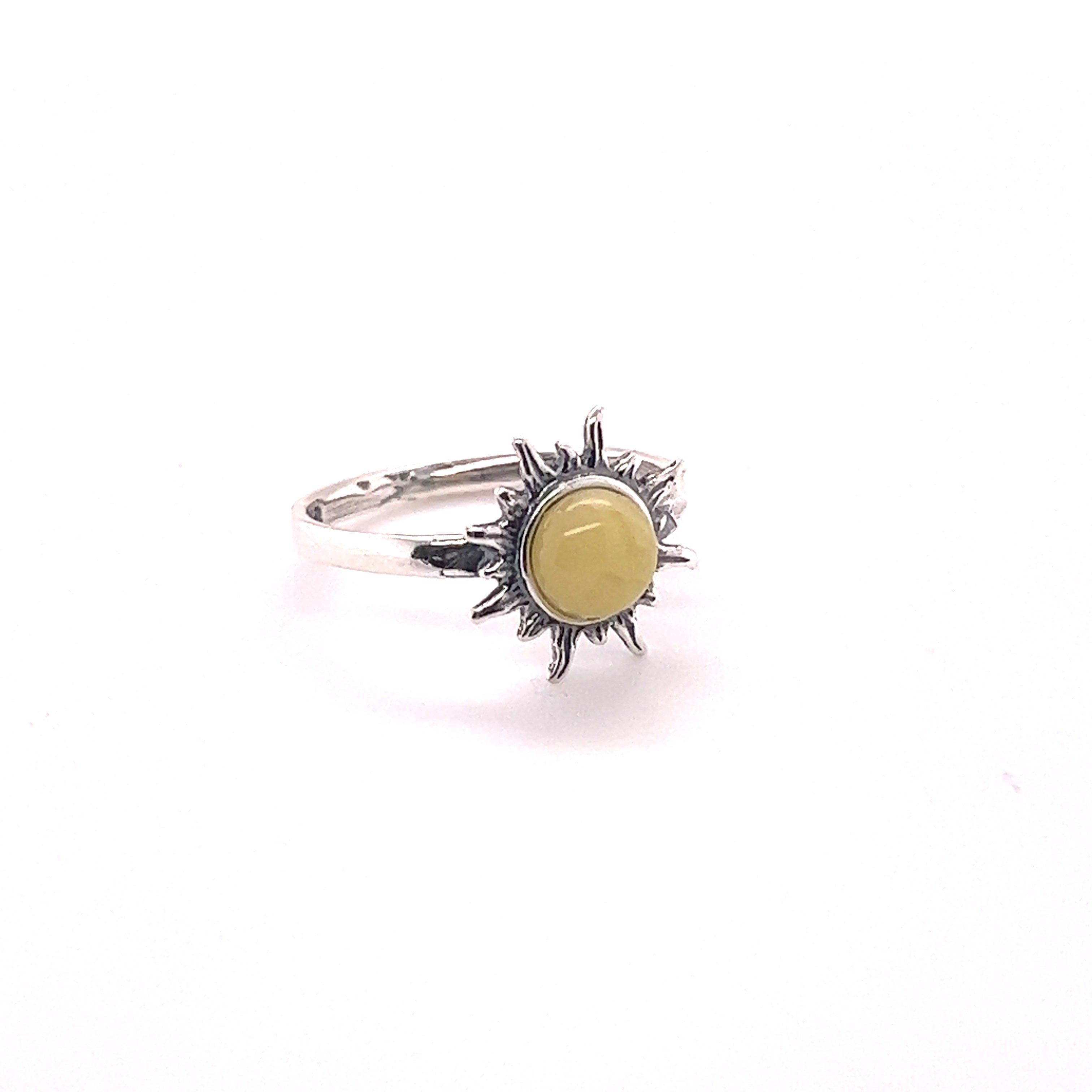 This SEO-optimized Super Silver product description showcases the Brilliant Dainty Amber Sun Ring against a crisp white background.