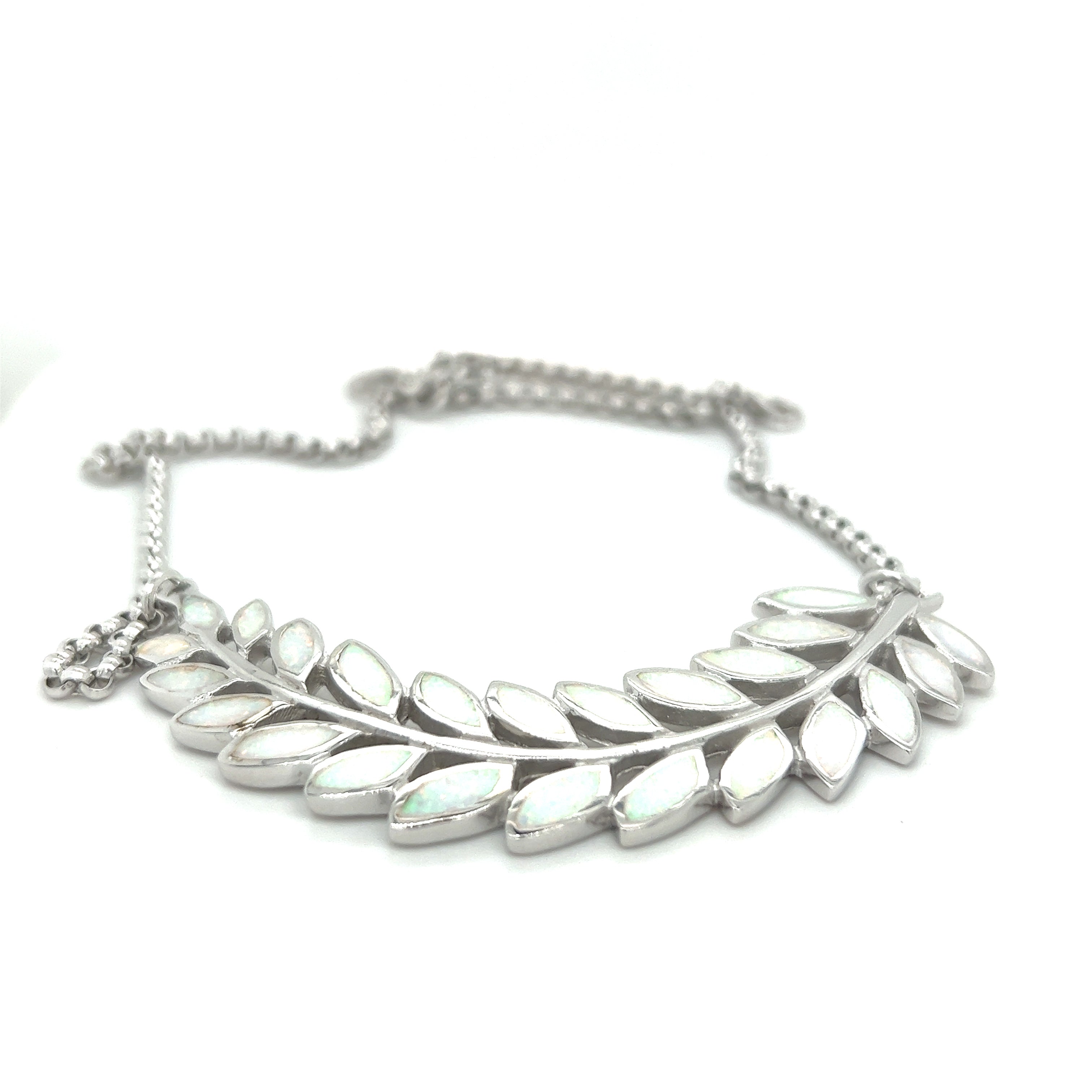 A Super Silver Stunning Opal Branch Necklace with a rhodium finish on a white background.