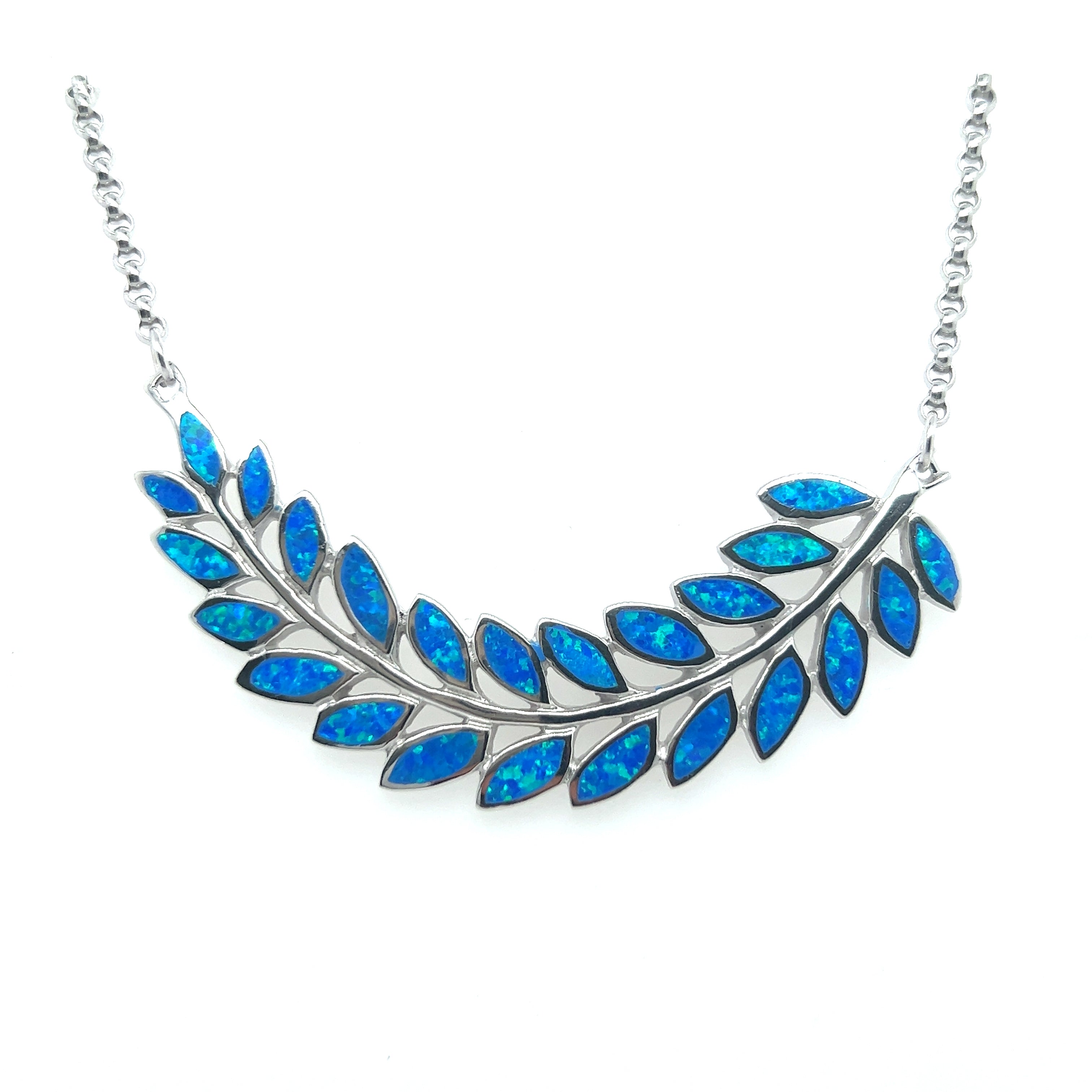 A Stunning Opal Branch Necklace on a Super Silver chain with a branch design.