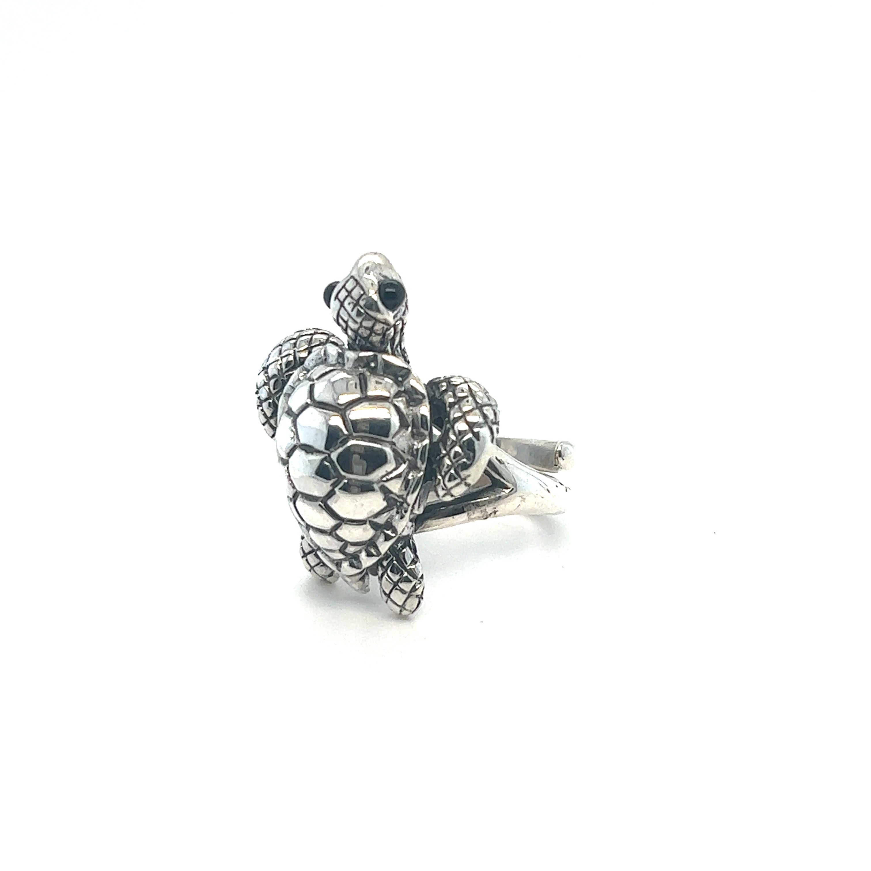 A designer Statement Turtle Ring on a white background.
