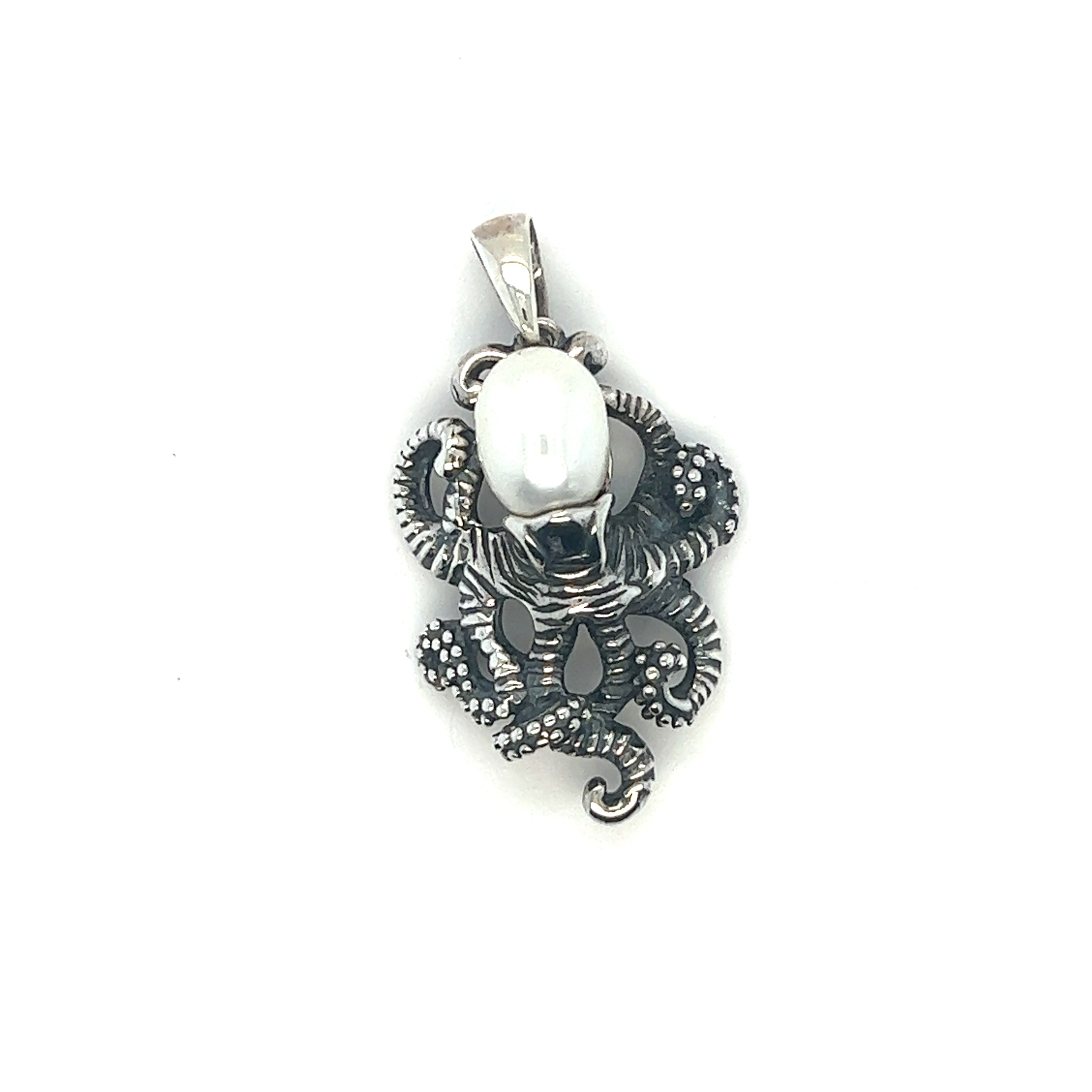 An Enchanting Octopus Pendant With Pearl adorned with a lustrous white pearl.