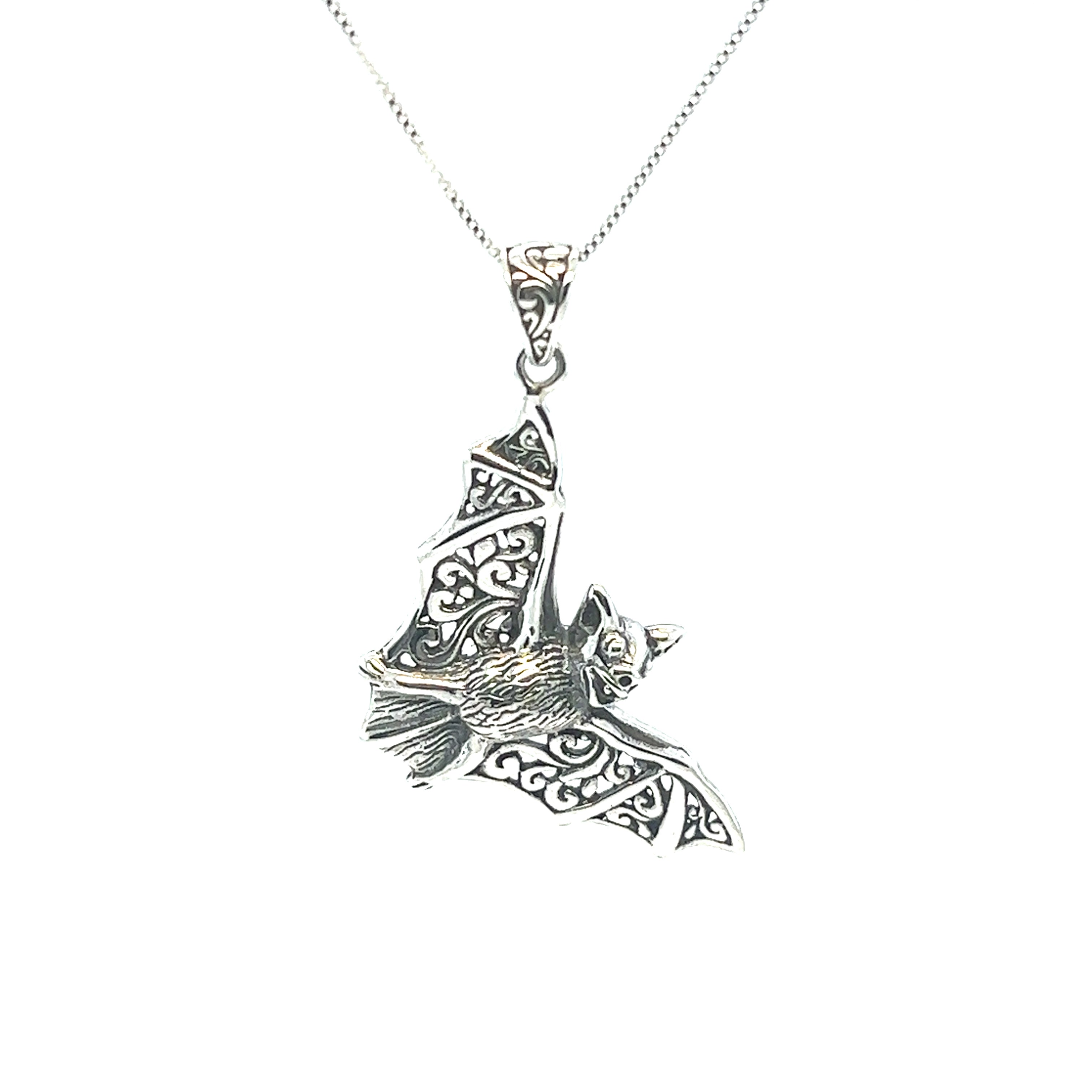 A Bewitching Bat Pendant on a chain from our Super Silver jewelry line.