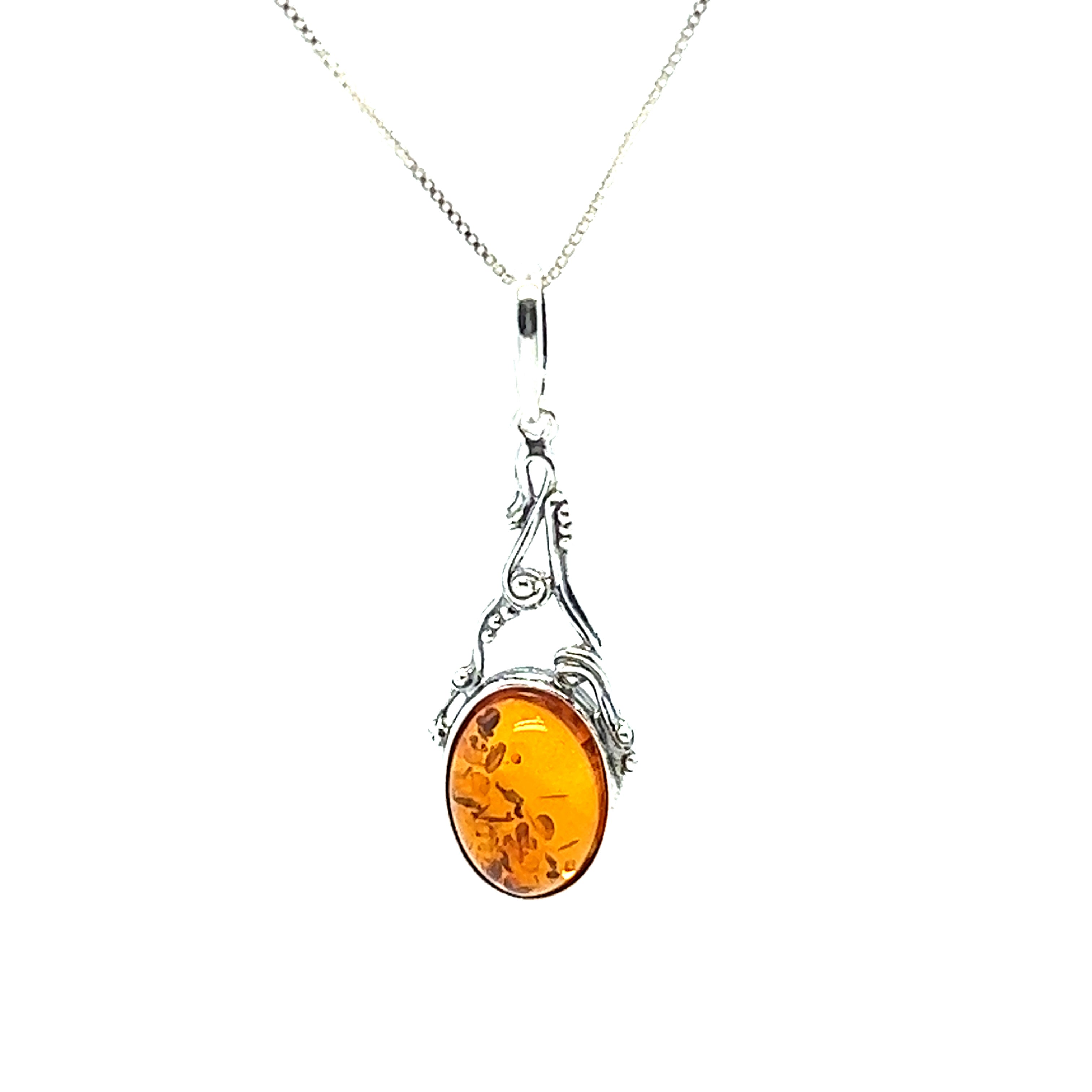 Enchanting Cognac Amber pendant from Super Silver in sterling silver.