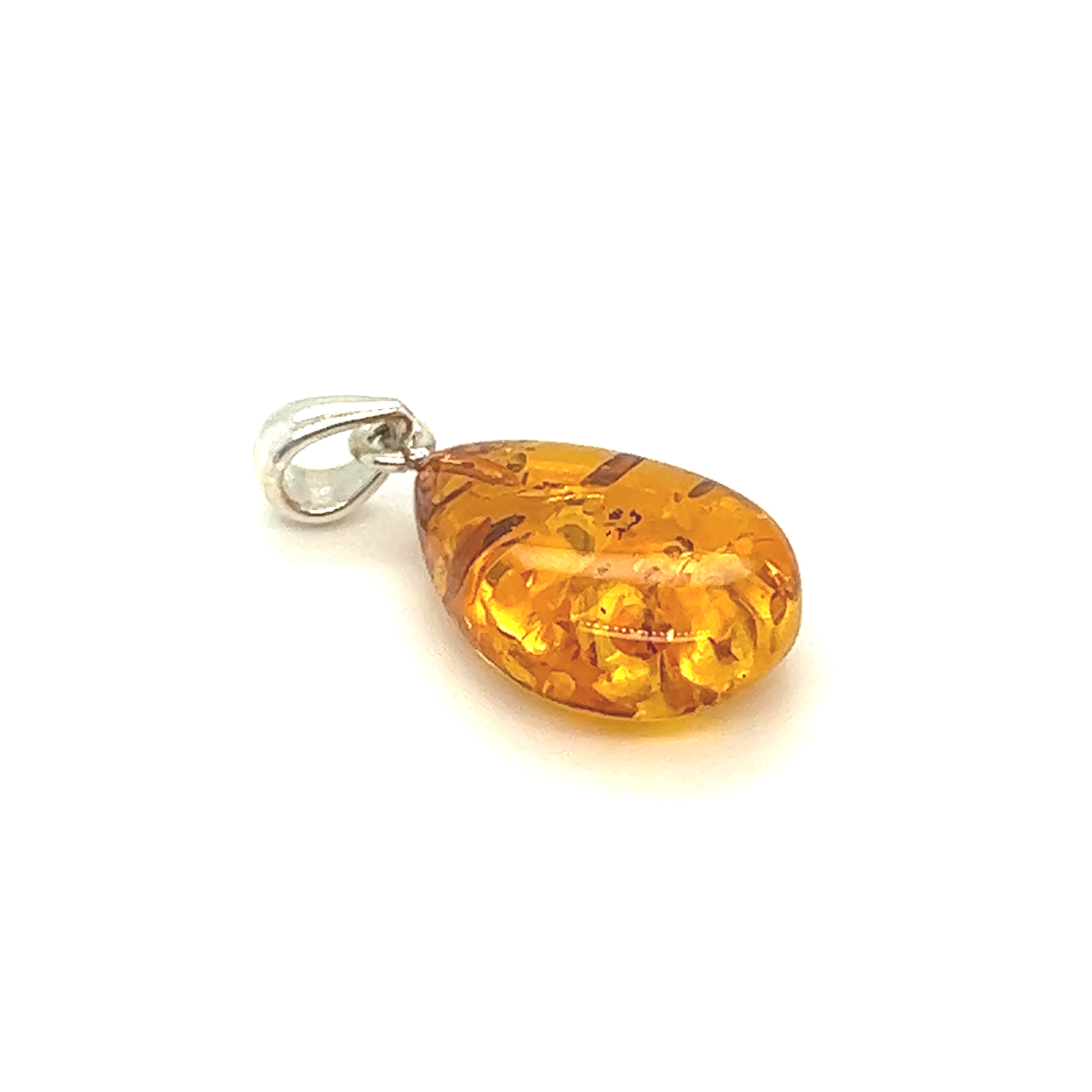 Super Silver Teardrop Amber Pendant showcasing boho minimalism.