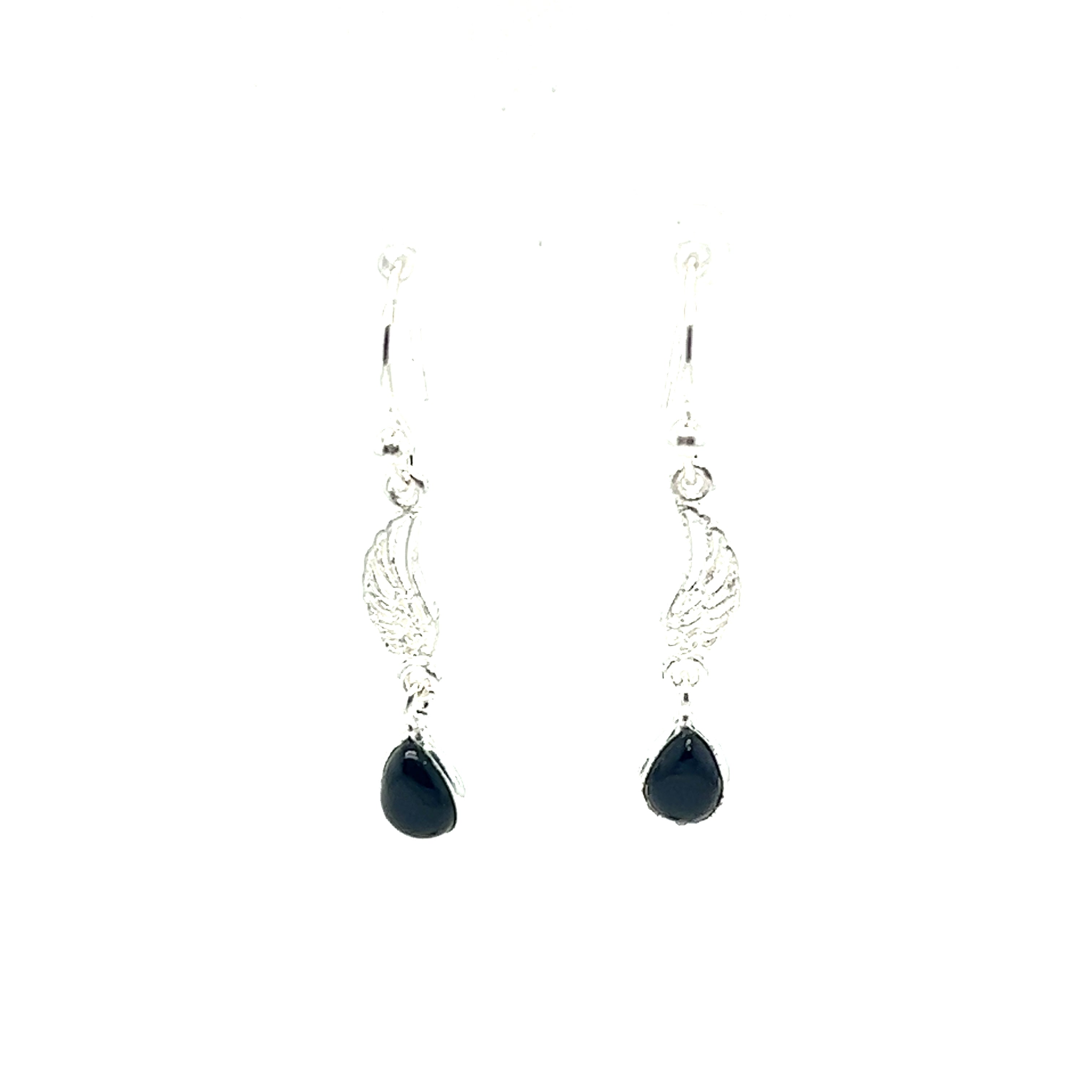 Super Silver's Angel Wing Earrings with Teardrop Shaped Stone featuring black onyx stones.