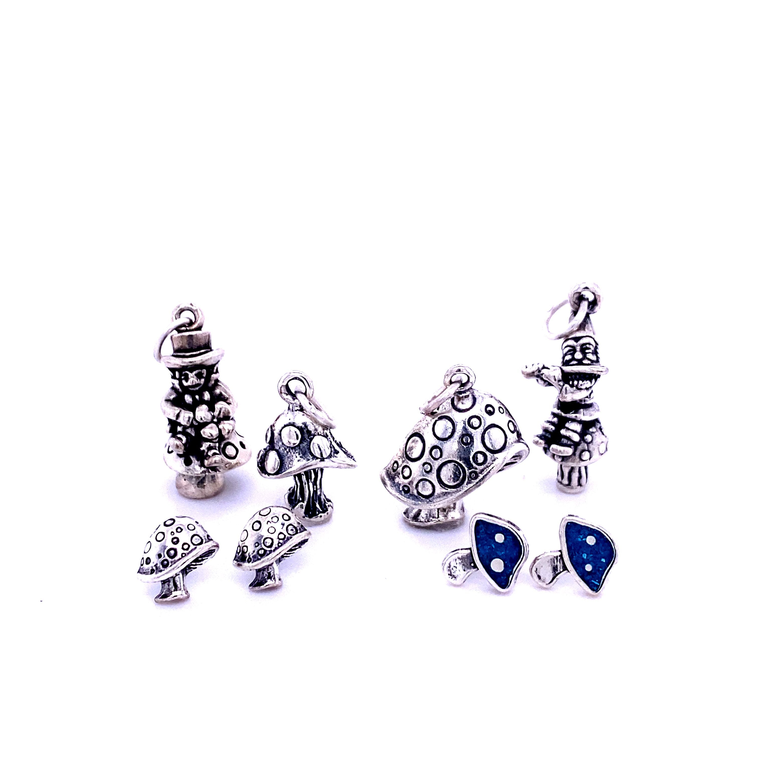 A group of Mystical Mushroom Charms by Super Silver, with a touch of fantasy, featuring their whimsical mushroom design, set against a clean white background.