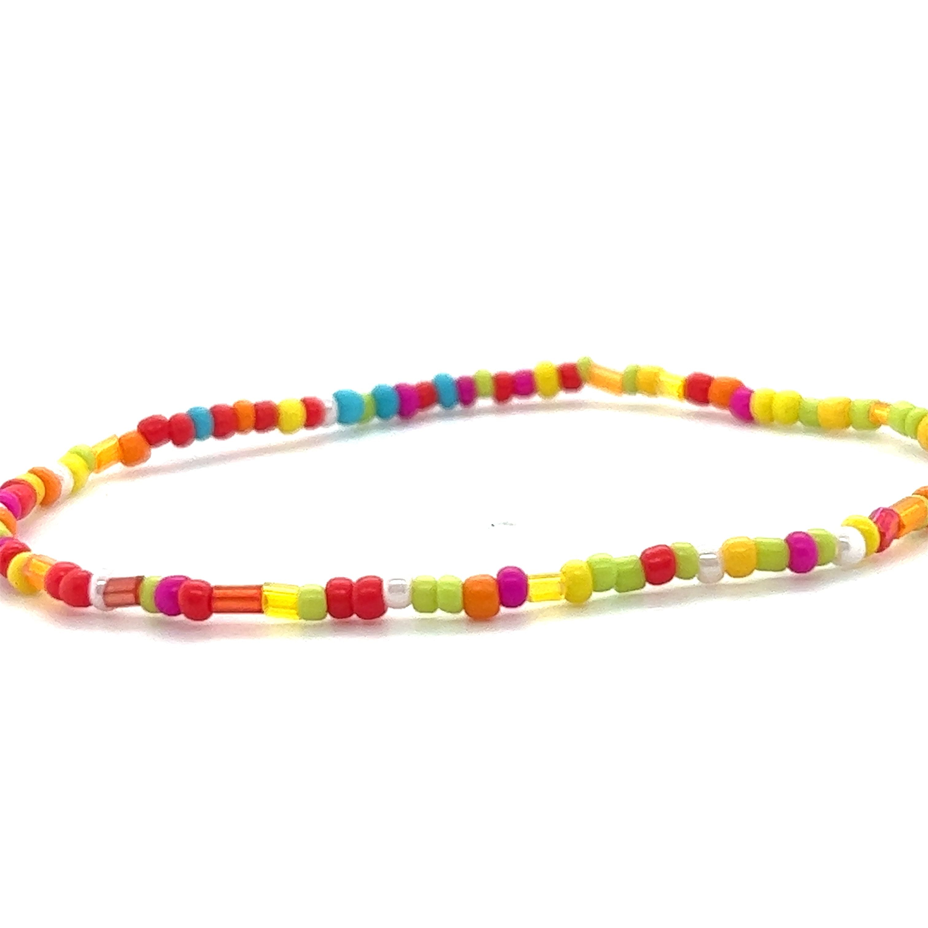 A Super Silver Dainty Beaded Bracelet on a plain white background.