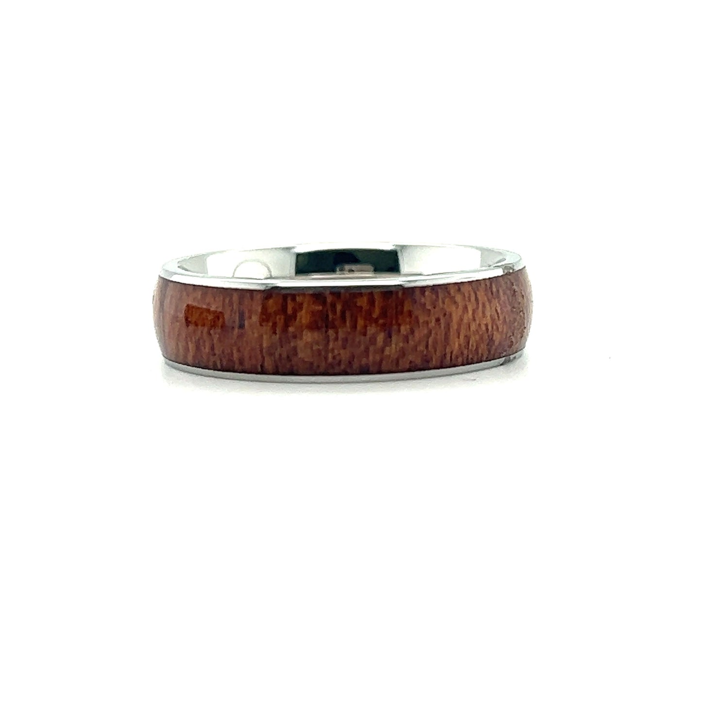 A Koa Wood Stainless Steel Ring with a wooden band by Super Silver.